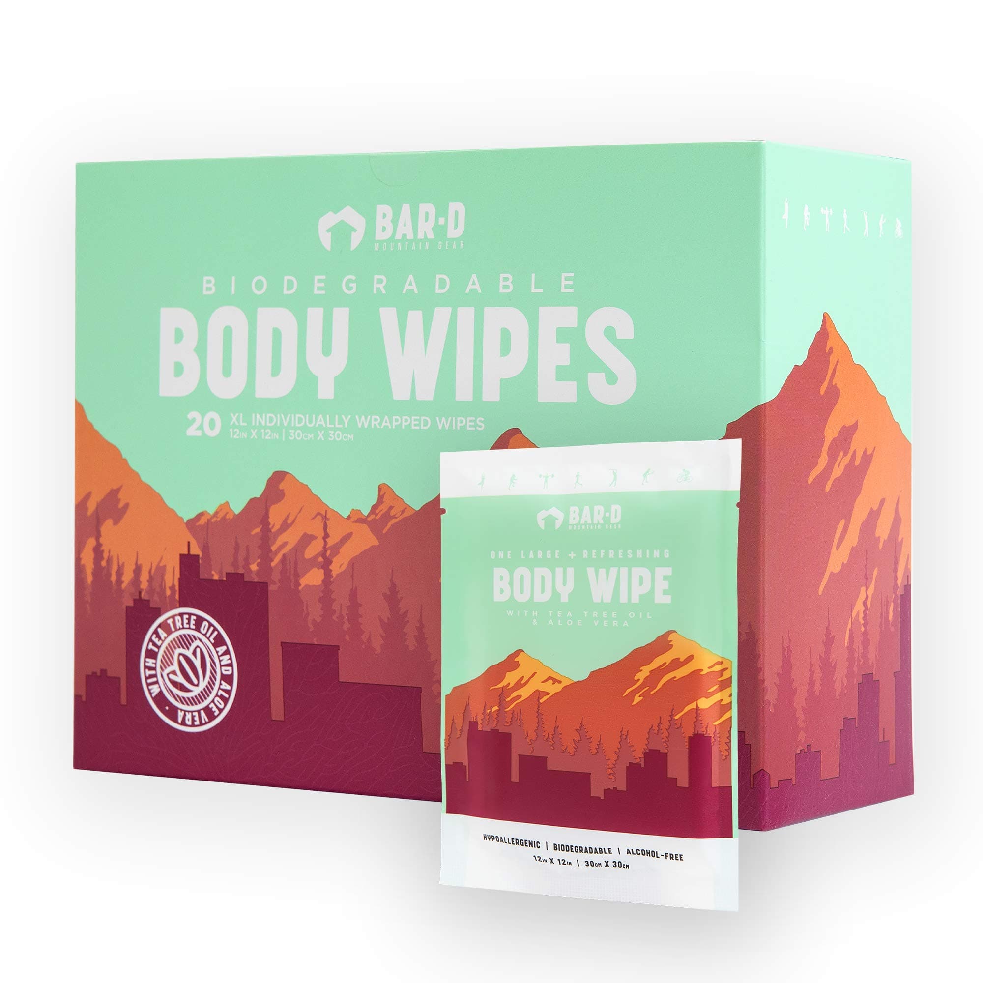 Bar-D Cleansing Face & Body Wipes for Women and Men - Individually Wrapped Biodegradable Shower Wipes with Tea Tree Oil & Aloe Vera (20 Count/Box) Aloe Vera 20 Count (Pack of 1)