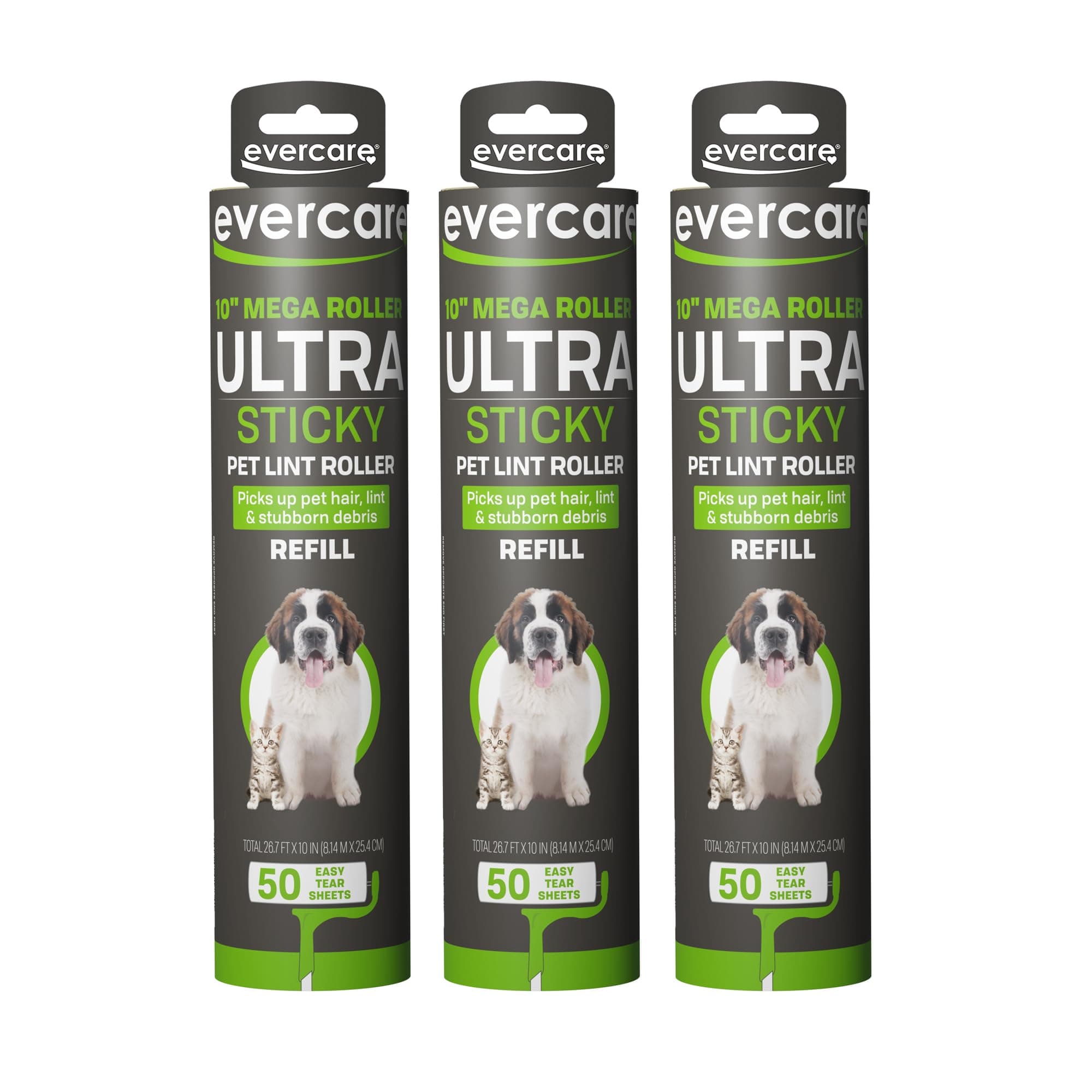Evercare Pack of 3 All-Purpose Pet Mega Oversized Lint Roller Refills, 50 Sheets Each 3-Pack Mega Lint Rollers (50 Sheets Each) 50 Count (Pack of 3)