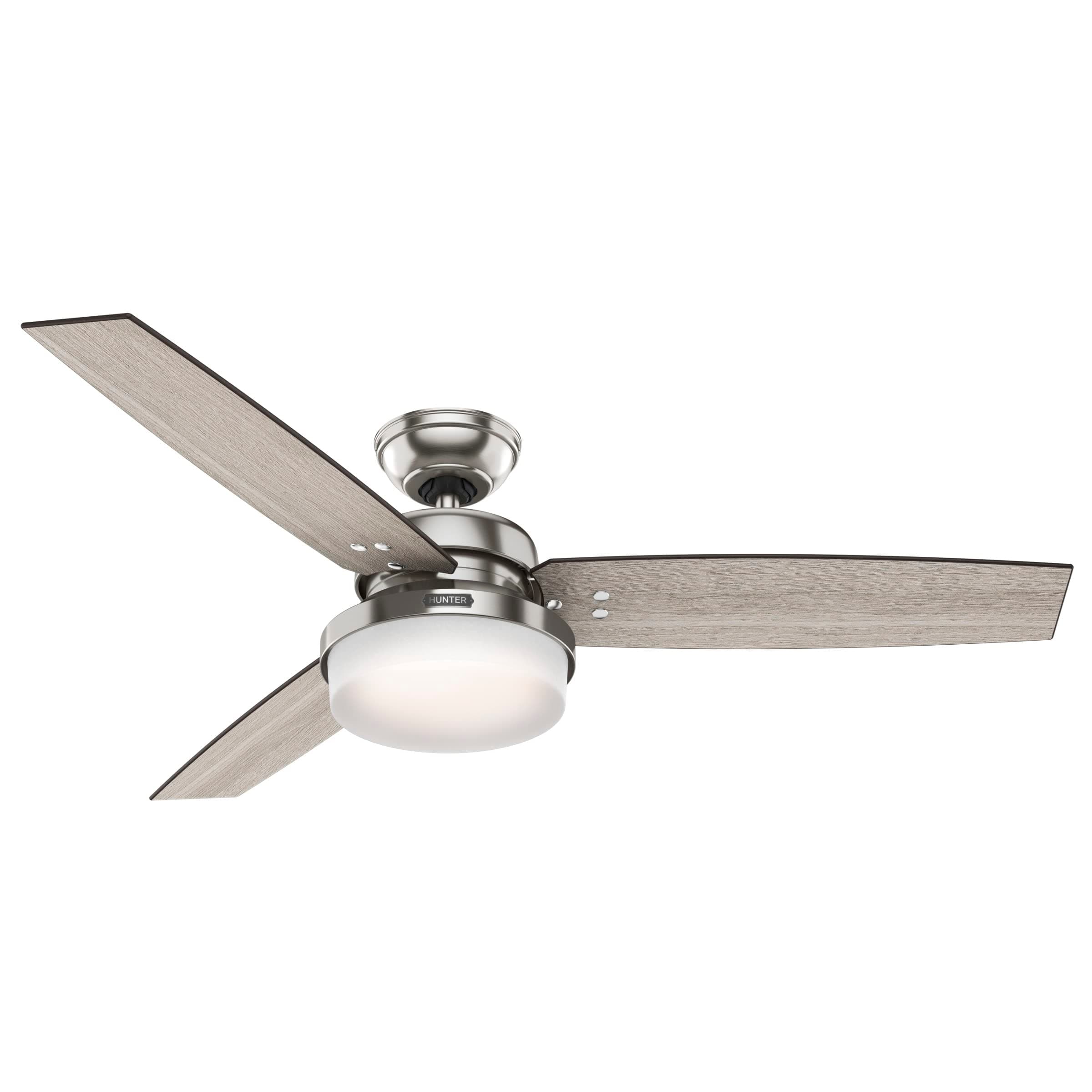 Hunter 52 inch Indoor Ceiling Fan with LED Light and Remote Control - Black Ceiling Fan, Standard Mount, 3 Blades, For Bedroom, Living Room, or Kitchen - Sentinel 50285, Matte Black Brushed Nickel