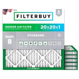 Filterbuy 20x20x1 Air Filter MERV 8 (MPR 700) Dust Defense Replacement (6-Pack), Electrostatic Pleated HVAC AC Furnace Filters, Made in USA (Actual Size: 19.50 x 19.50 x 0.75)