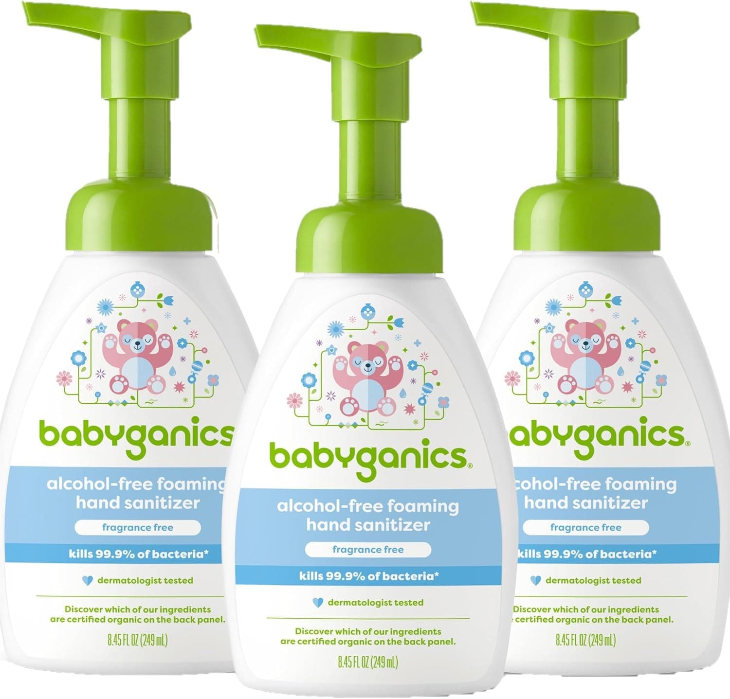 Babyganics Alcohol-Free Foaming Hand Sanitizer, Pump Bottle, Fragrance Free, 8.45 oz, 3 Pack Fragrance Free 8.45 Fl Oz (Pack of 3)