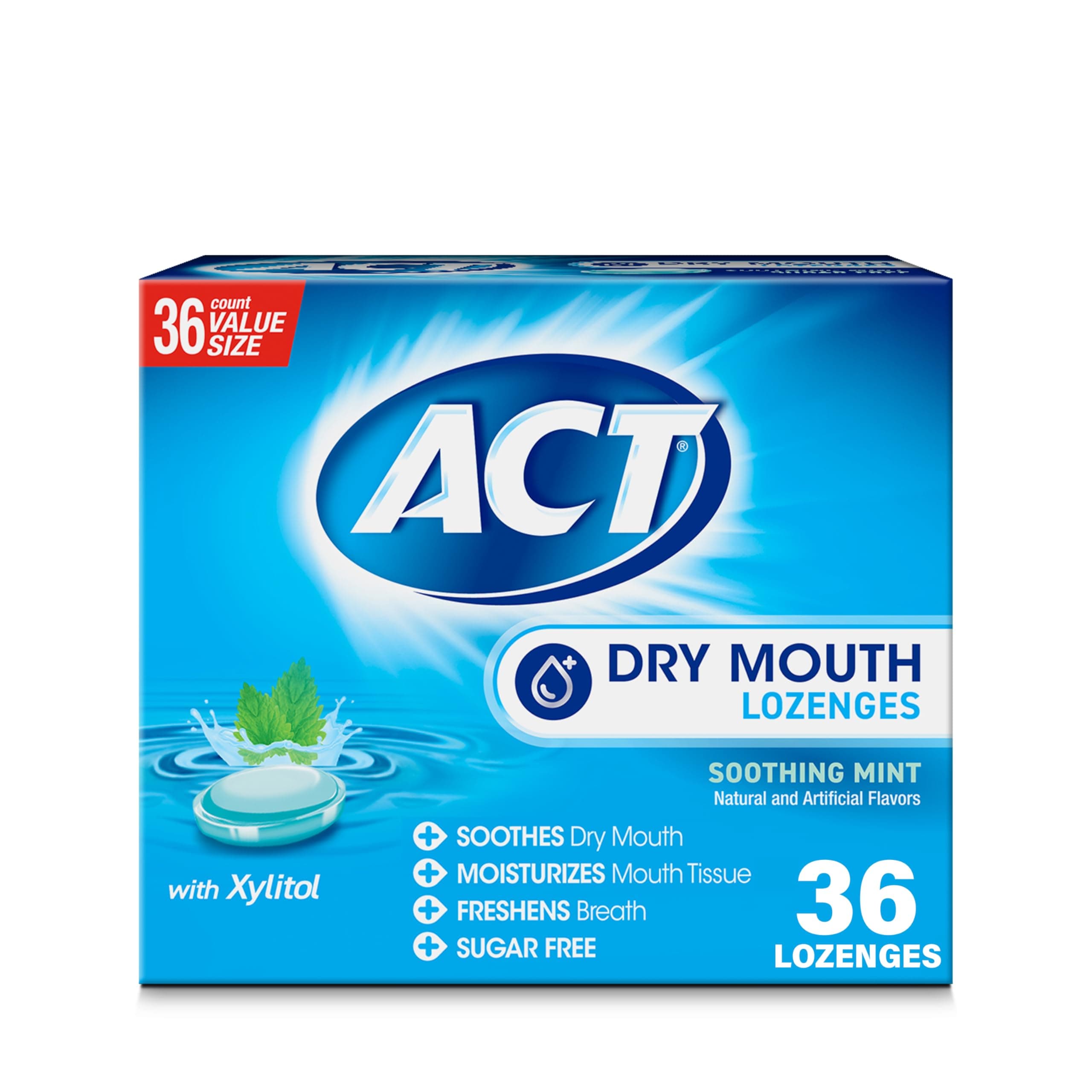 ACT Dry Mouth Lozenges with Xylitol, Soothing Mint, 36 Lozenges 36 Count (Pack of 1)