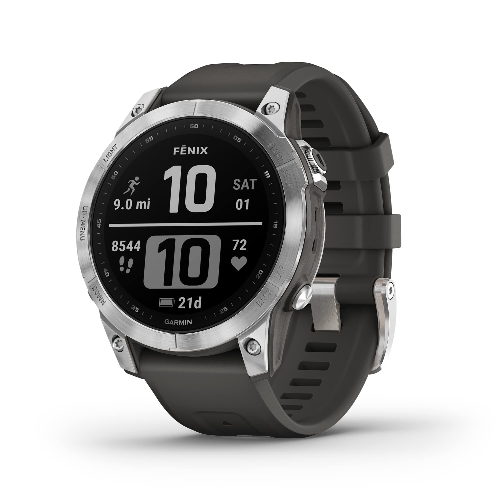 Garmin Fenix 7, Adventure smartwatch, Rugged Outdoor Watch with GPS, Touchscreen, Health and Wellness Features, Silver with Graphite Band - 010-02540-00 Silver w/ Graphite Band 7 Smartwatch