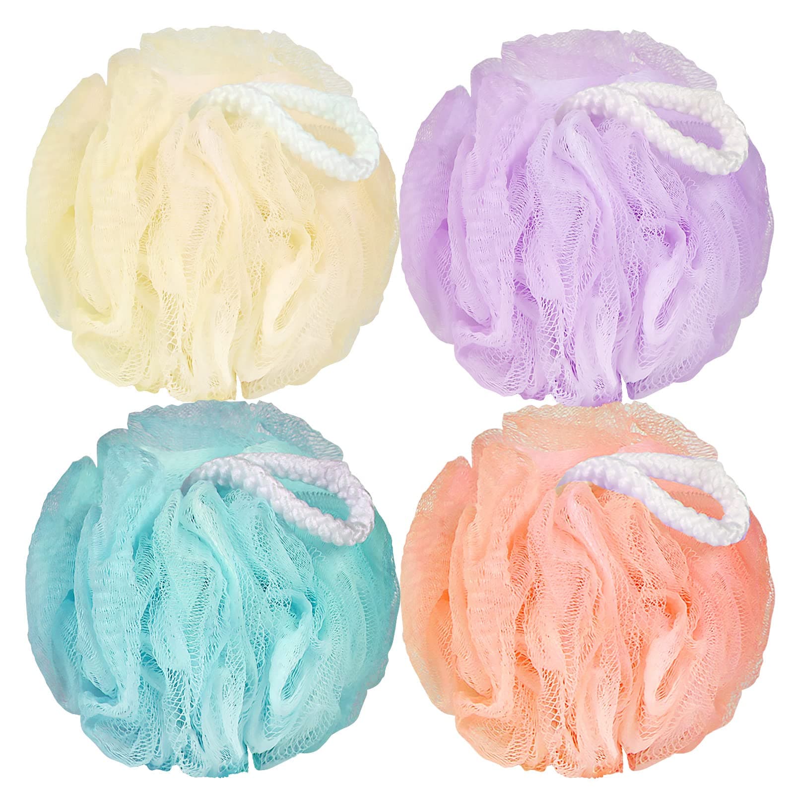 Bath Loofah Sponge Body Scrubber Shower Sponge Exfoliating Mesh Pouf Shower Ball Bath Sponges for Women and Men Bathing Accessories (4Pack 50G Colorful)