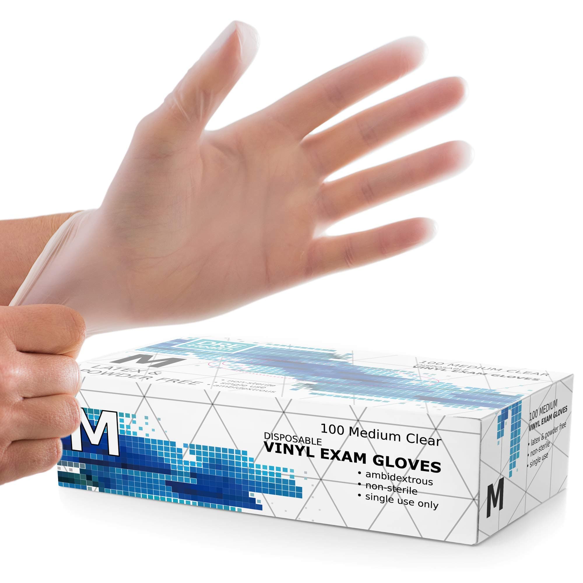 Dre Health Medium Clear Vinyl Medical Exam Gloves - Pack of 100 Medium 100