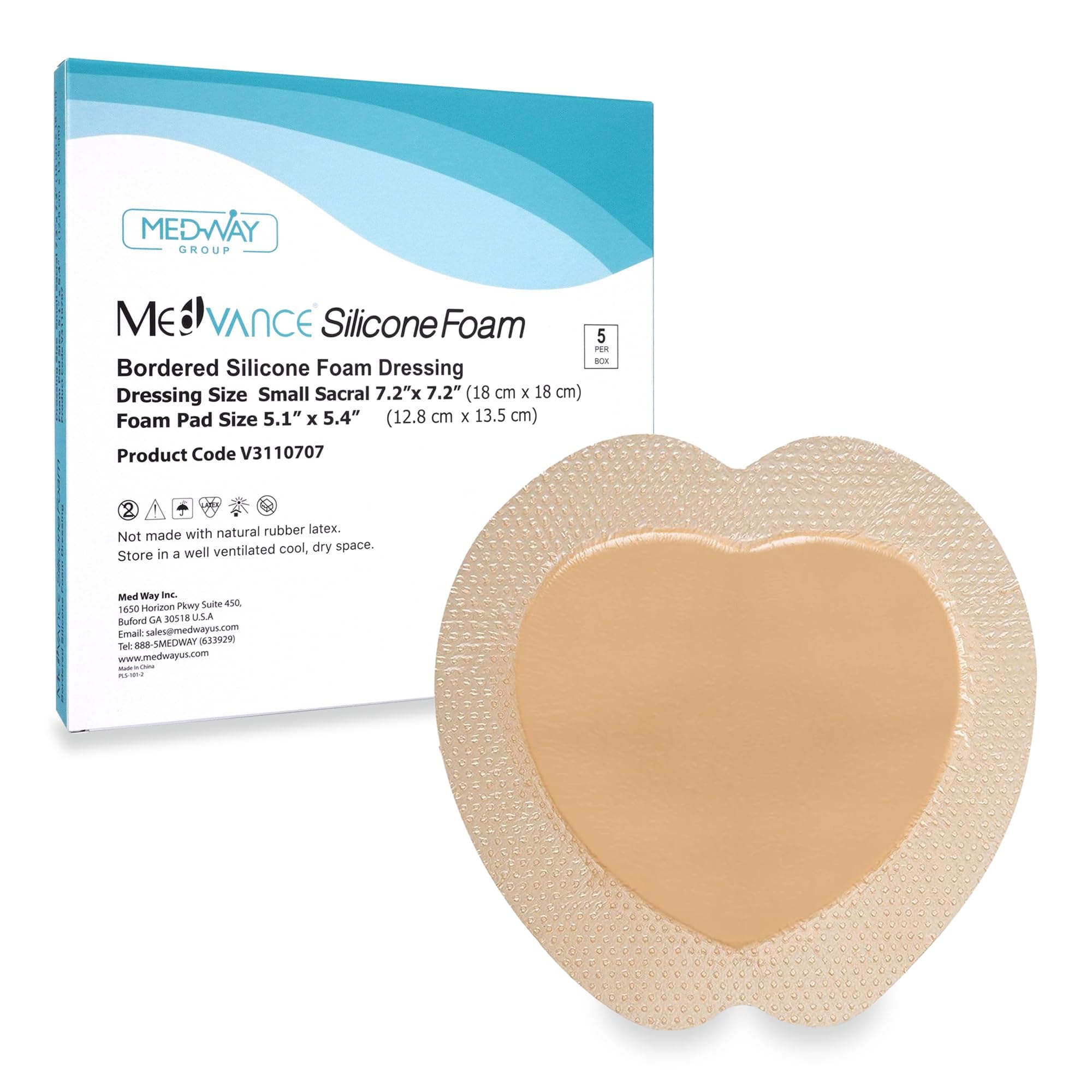 MedVance TM Silicone - Bordered Silicone Adhesive Foam Dressing Sacral Size 7"x 7" Box of 5 dressings 7"x7" Sacral