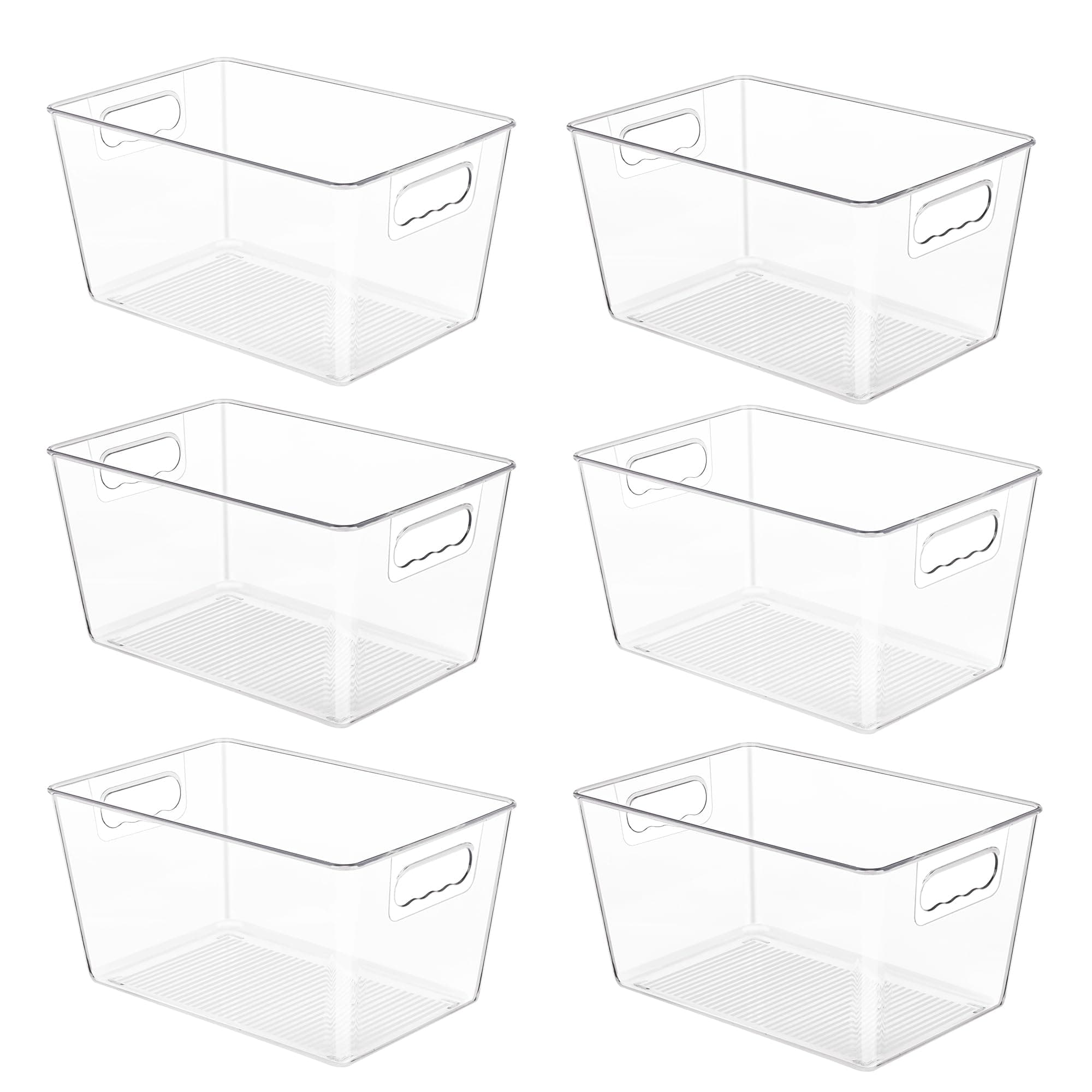 YIHONG 6 Pack Clear Pantry Organizer Bins, Plastic Containers with Handle for Kitchen,Freezer,Cabinet,Closet,Bathroom Under Sink Storage 6 11.2”x7.5”x6”