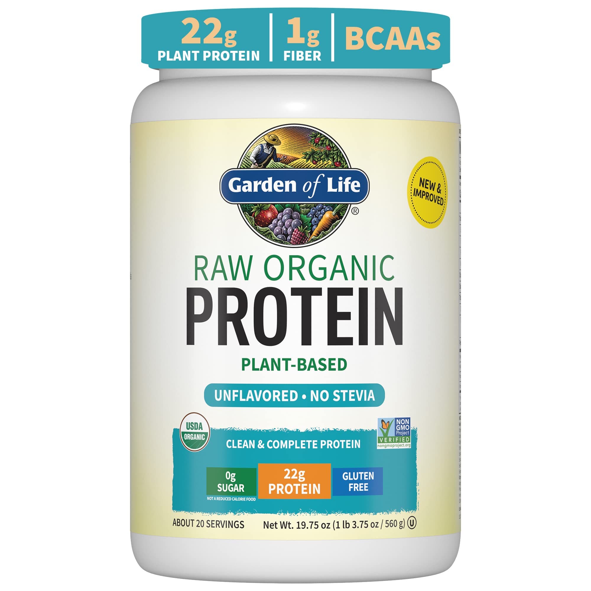 Garden of Life Organic Vegan Protein Powder, Plant Based & BCAAs, Organic Protein Powder with Probiotics & Enzymes, Non-GMO, Gluten-Free Lactose Free 1.2 LB Unflavored