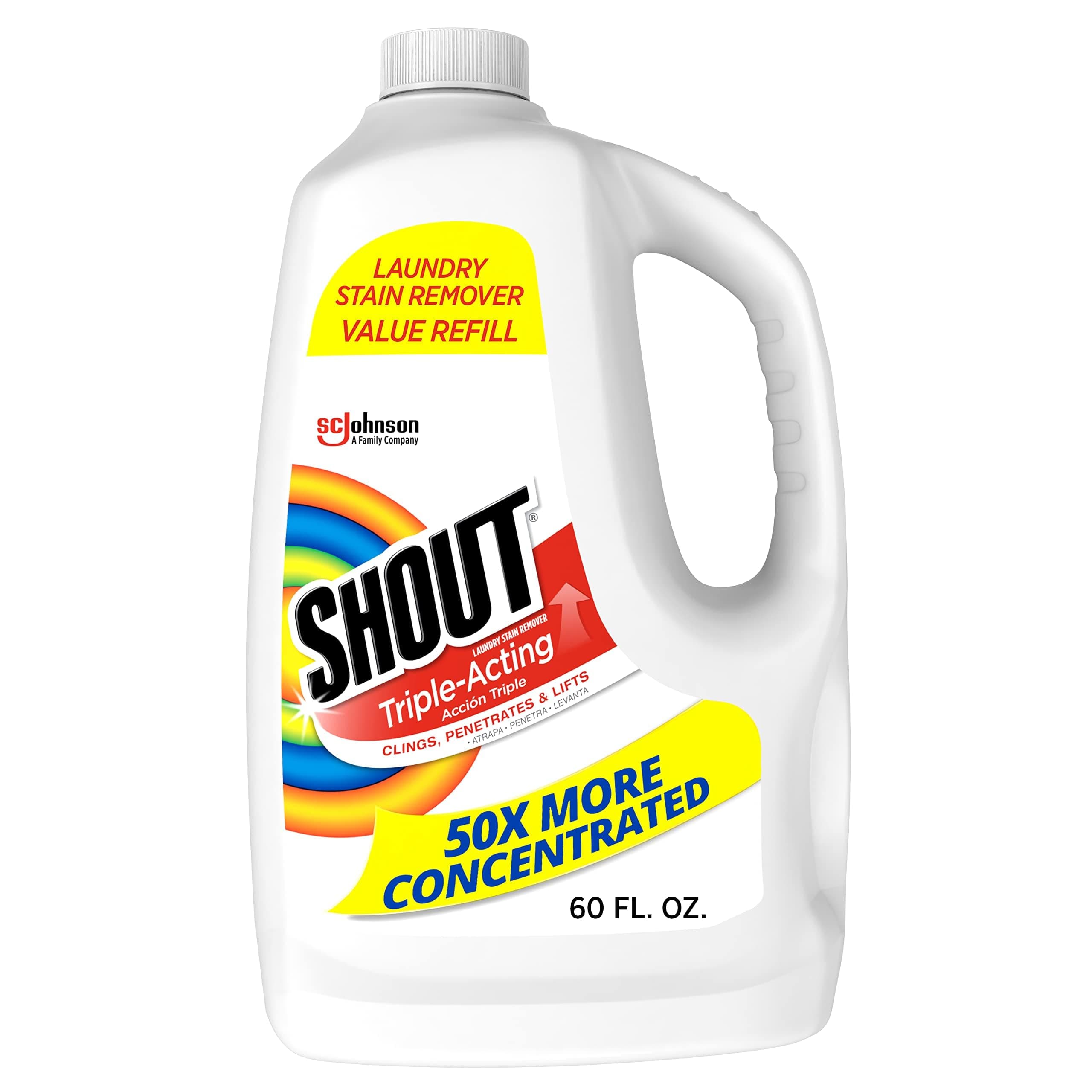Shout Active Enzyme Laundry Stain Remover Spray for Clothes, Triple-Acting Formula Clings, Penetrates, and Lifts Tough & Everyday Stains - Prewash Refill 60oz (1.7L) 60 Fl Oz (Pack of 1)