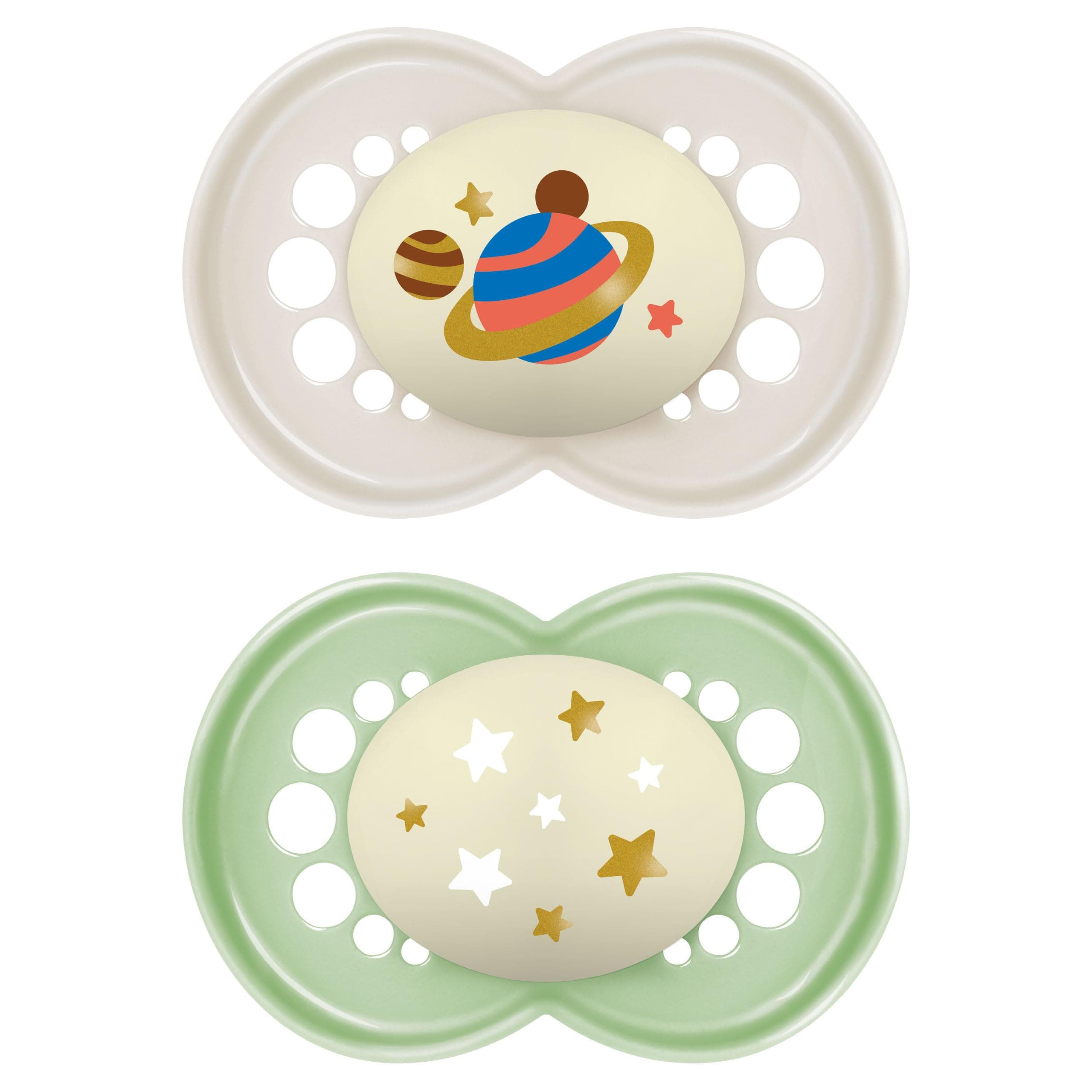 MAM Original Night Pacifiers, Binky Pacifier for 6-16 Months, BPA-Free Silicone, Glows in The Dark, Best for Newborn Babies, Developed with Medical Experts, 2 Count Binkies, with Sterilizer Case 2 Count (Pack of 1) Cotton / Shell