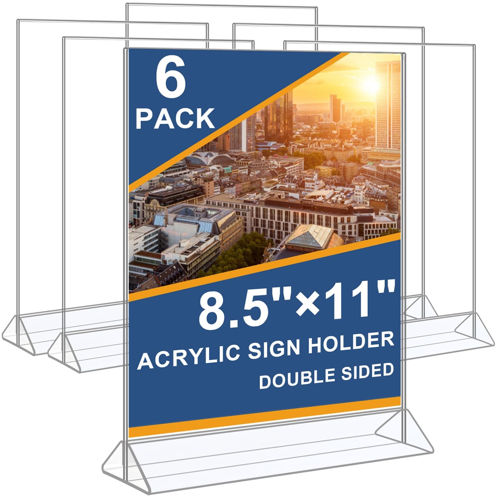 Seencool Acrylic Sign Holder 8.5 x 11 Vertical Double-Sided Flyer Display Stands, Plastic Table Menu Stand, Clear Picture Paper Frames for Office Home Store Restaurant 6Pack Vertical 6 Pack 8.5x11 Inch