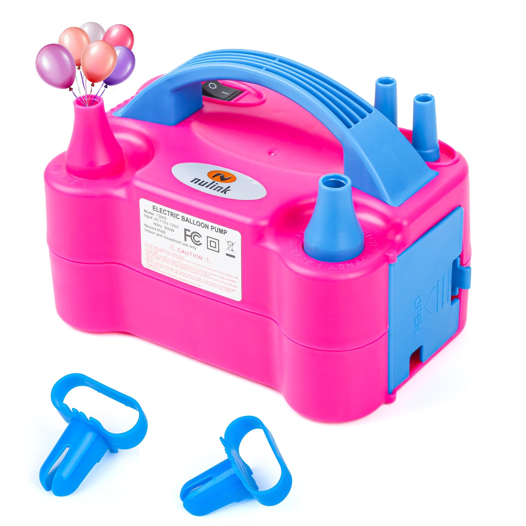 Nulink Electric Balloon Pump, Portable Electric Balloon Blower Machine Balloon Air Pump Dual Nozzle 110V 600W Balloon Inflator for Party Decorations Rose red