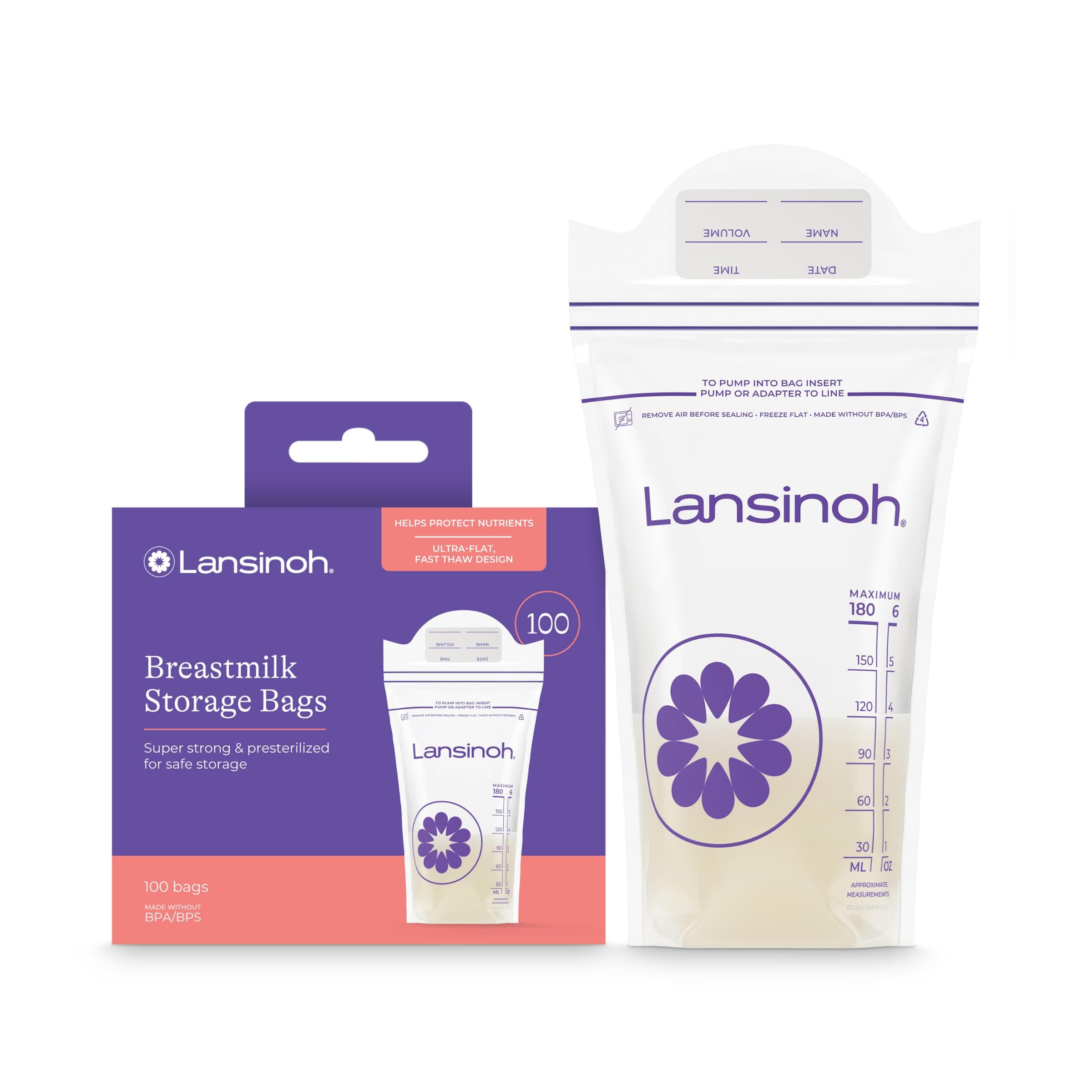 Lansinoh Breastmilk Storage Bags, 100 count 100 Count (Pack of 1) 6oz