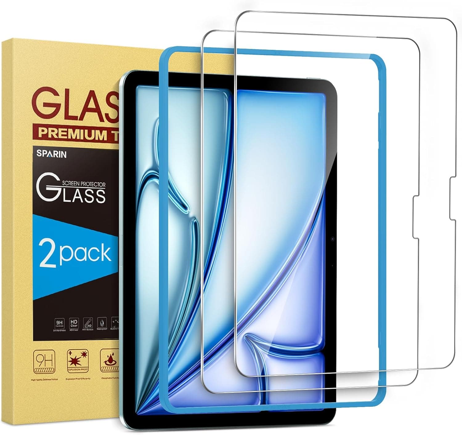 SPARIN 2 Pack Screen Protector for iPad Air 11-inch M3 2025 & M2 2024, (iPad Air 7th/6th Generation), Tempered Glass-Apple Pencil Pro & Case Compatible, Anti-Scratches, High Definition iPad Air 11" M3 / M2