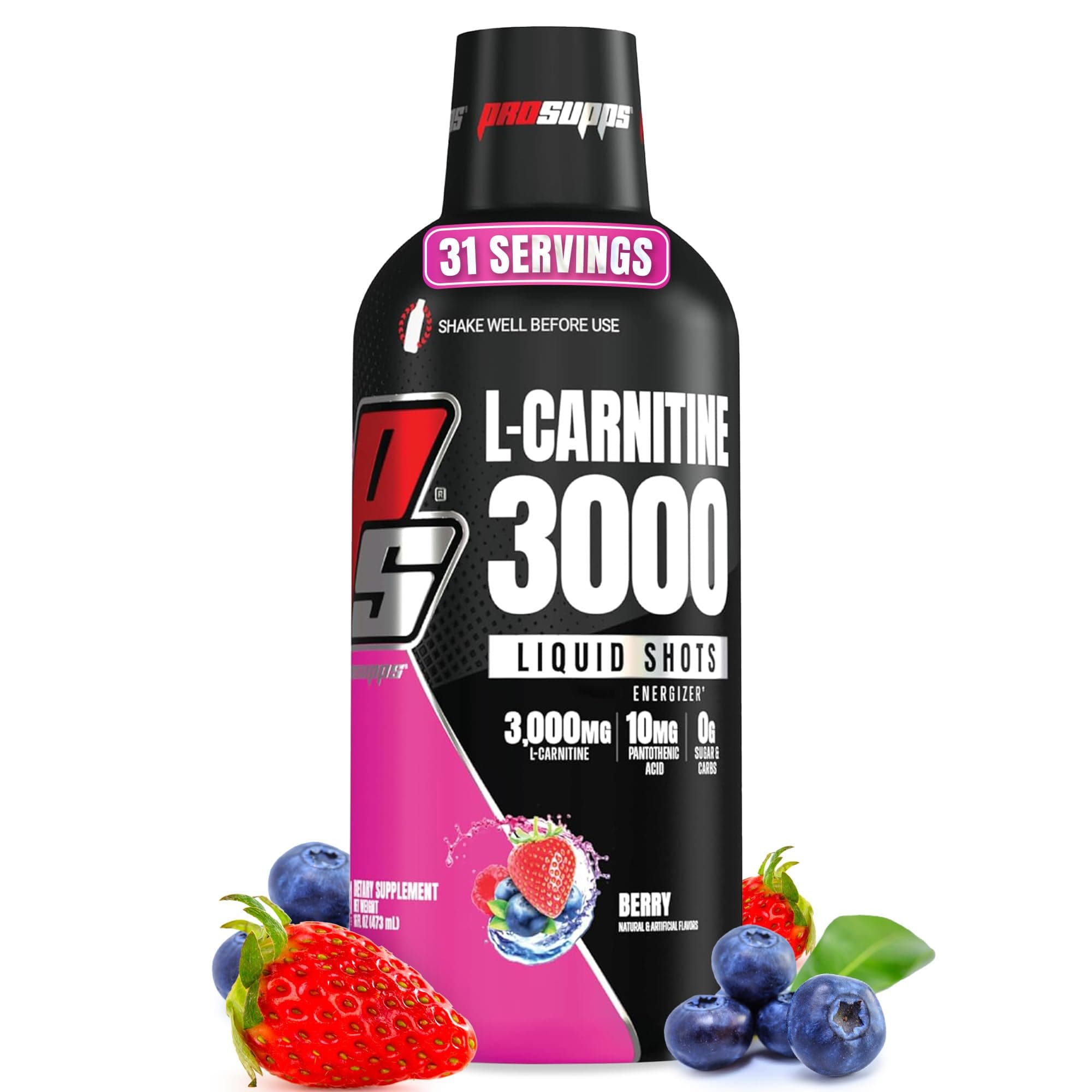 PROSUPPS L-Carnitine Liquid 3000, Stimulant-Free Liquid Shots for Men & Women - Clean Workout Drink for Energy, Performance & Muscle Recovery - No Sugar, No Carbs - 31 Servings, Berry 3000 Berry 31 Servings (Pack of 1)