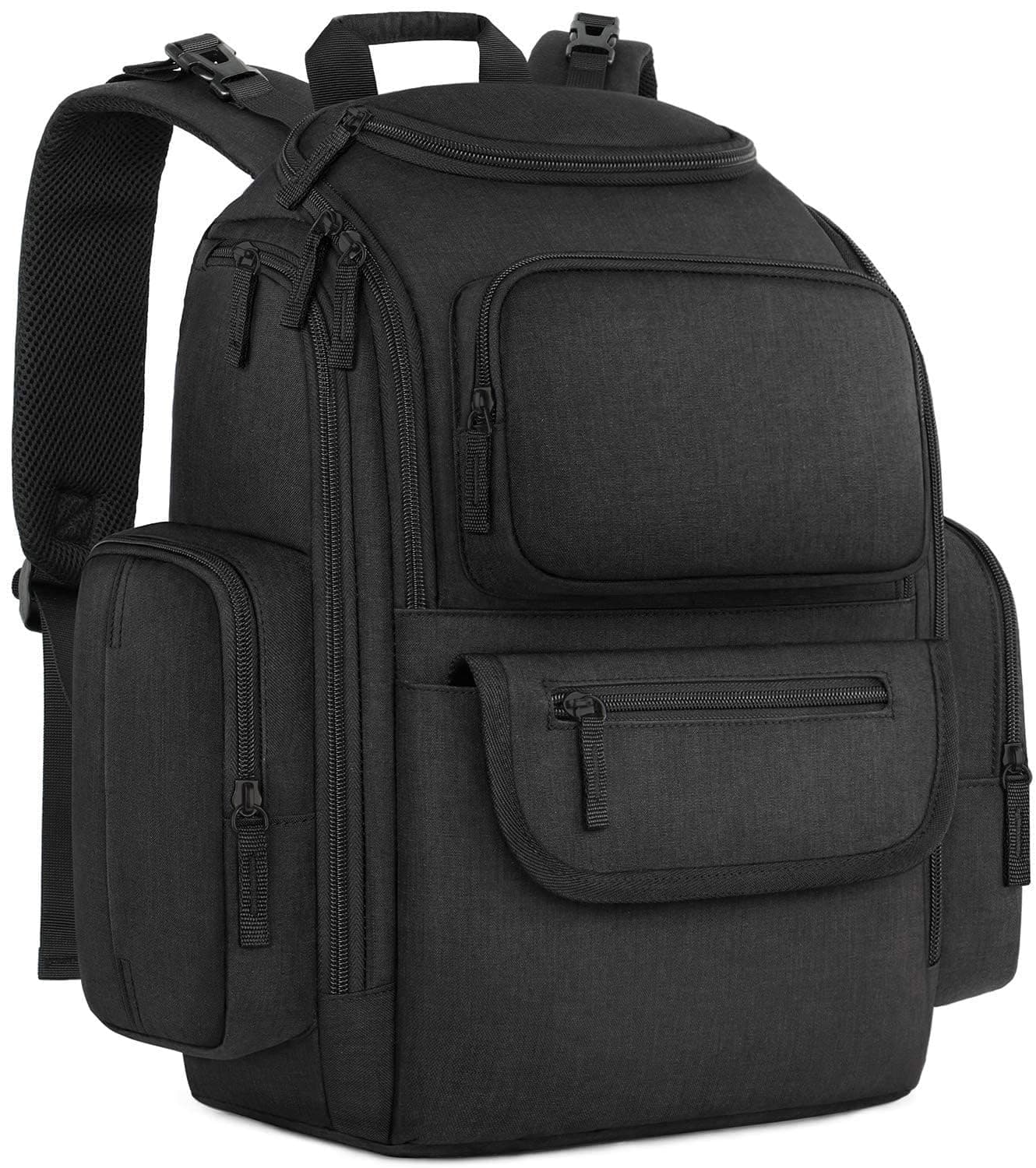 Mancro Diaper Bag Backpack, Multifunctional Dad Diaper Bag with 2 Side Insulated Pockets, Travel Water Resistant Baby Diaper Backpack for Men Women with Stroller Straps, Black Black Large
