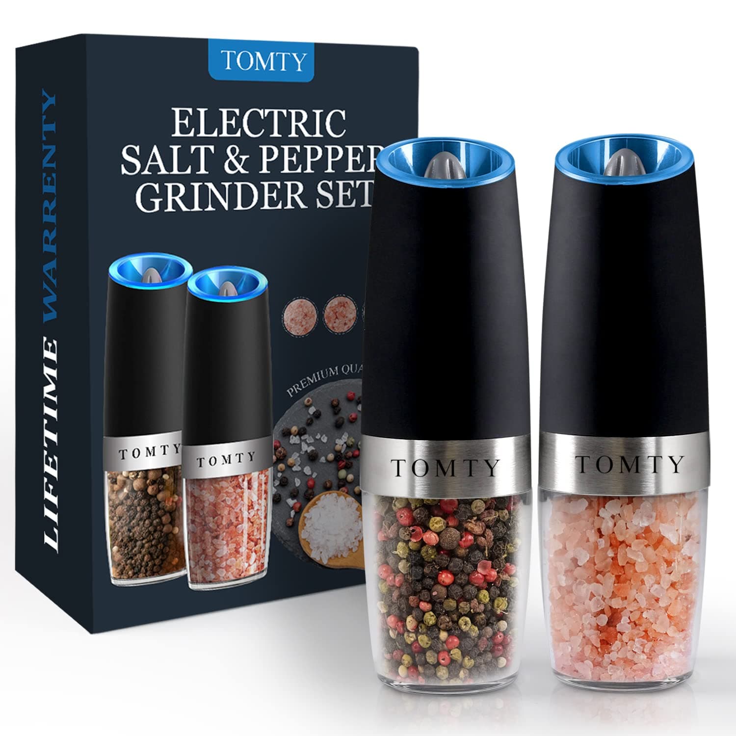 Gravity Electric Salt and Pepper Grinder Set White Elephant Gifts for Women Who Have Everything Grilling Men Kitchen Gadgets Housewarming Holiday Cooking Adults Idea Battery Operated Shakers Automatic Black