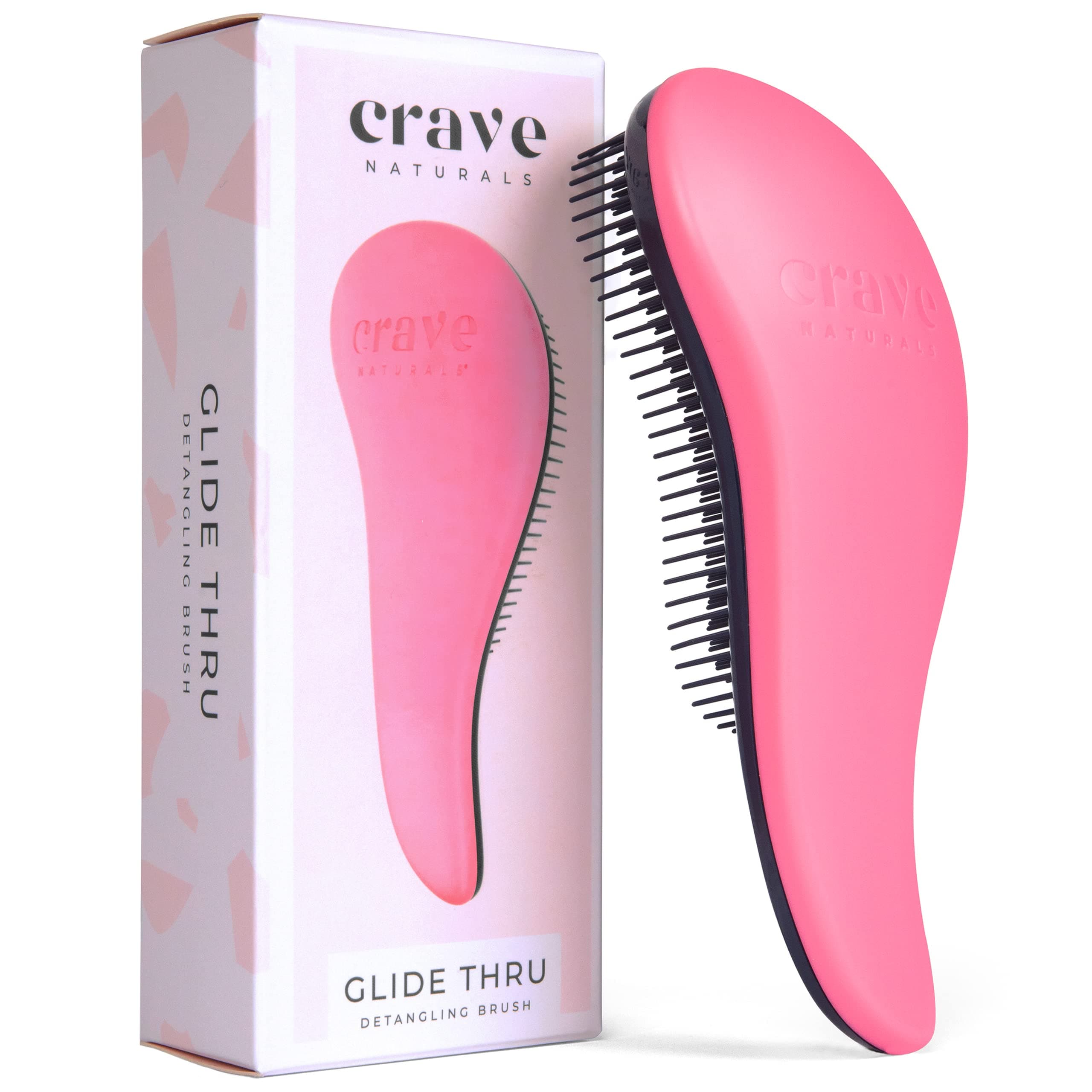 Crave Naturals Glide Thru Hair Brush - Detangler Brush for Curly, Straight, Wet or Dry Hair - Gentle Detangling Brushes for Adults, Kids, Toddlers - Hair Accessories for Women, 7.5x3 - Pink 1 Pack (Regular) Pink