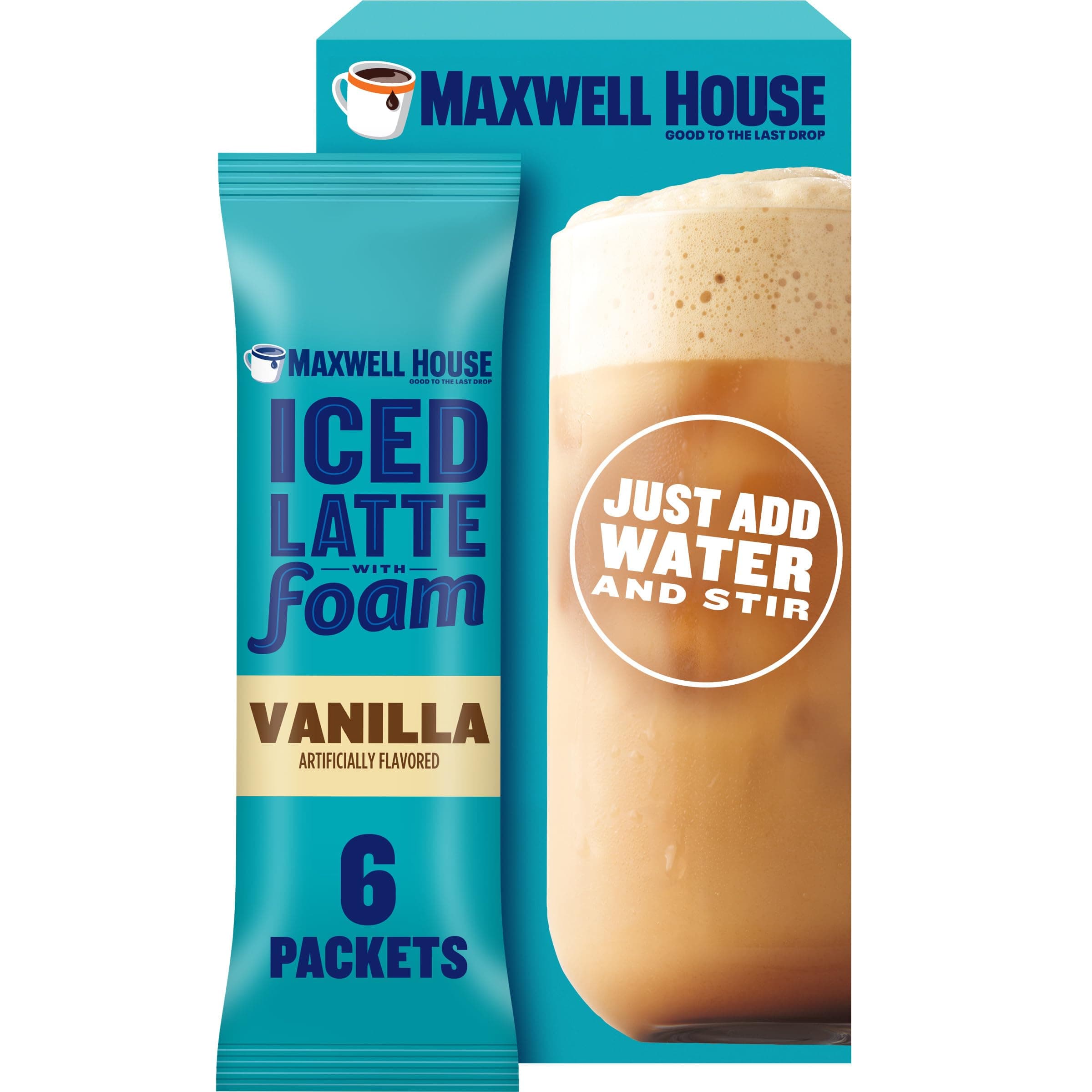 Maxwell House Iced Vanilla Latte with Foam All in One Drink Mix, 5.92 oz, 6 Packets Vanilla Iced Latte 0.99 Ounce (Pack of 6)
