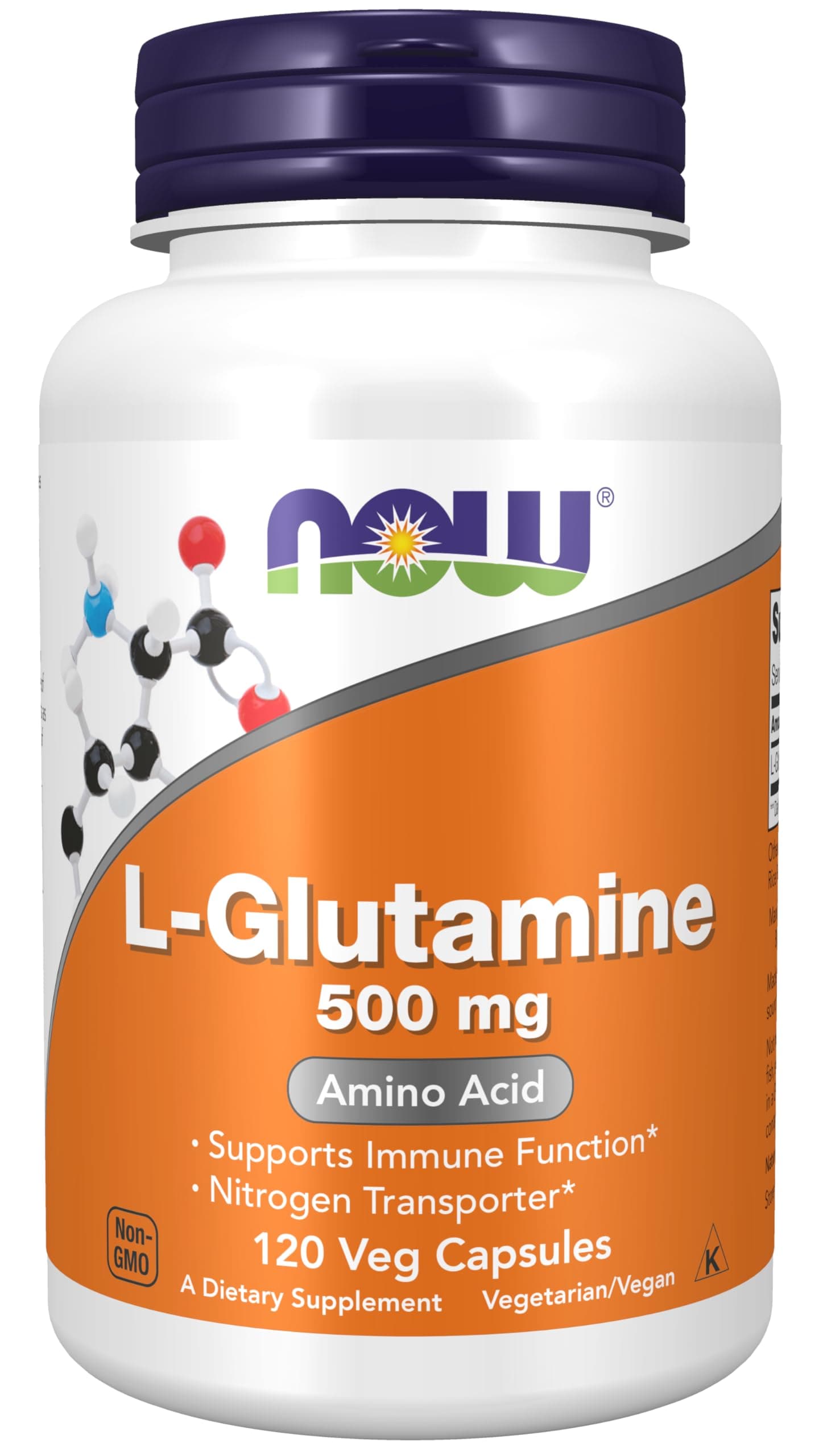 NOW Foods Supplements, L-Glutamine 500 mg, Nitrogen Transporter*, Amino Acid, 120 Veg Capsules No Flavour 120 Count (Pack of 1)