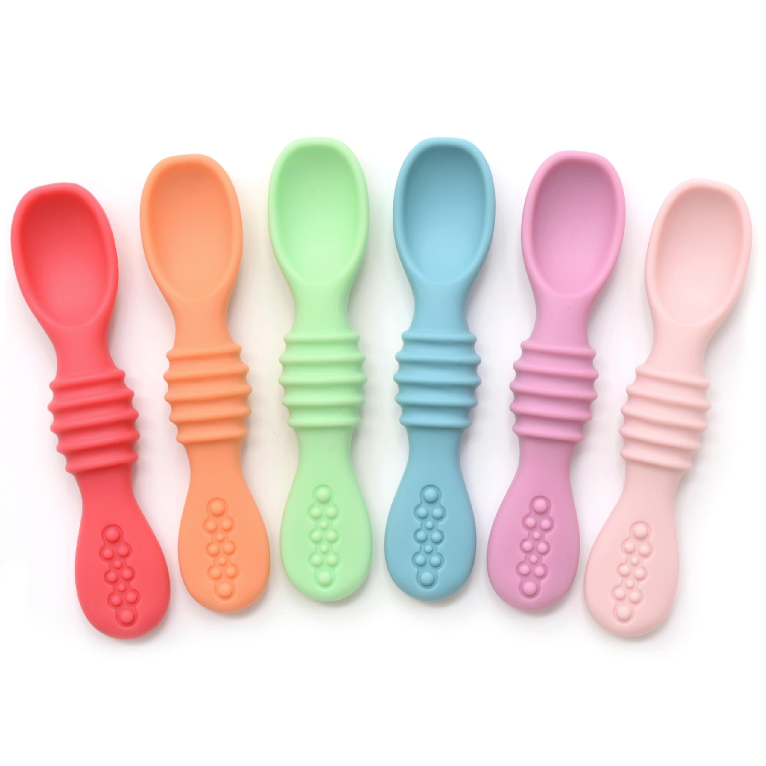 PrimaStella Silicone Chew Spoon Set for Babies and Toddlers | Safety Tested | BPA Free | Microwave, Dishwasher and Freezer Safe Rainbow Chew Spoons