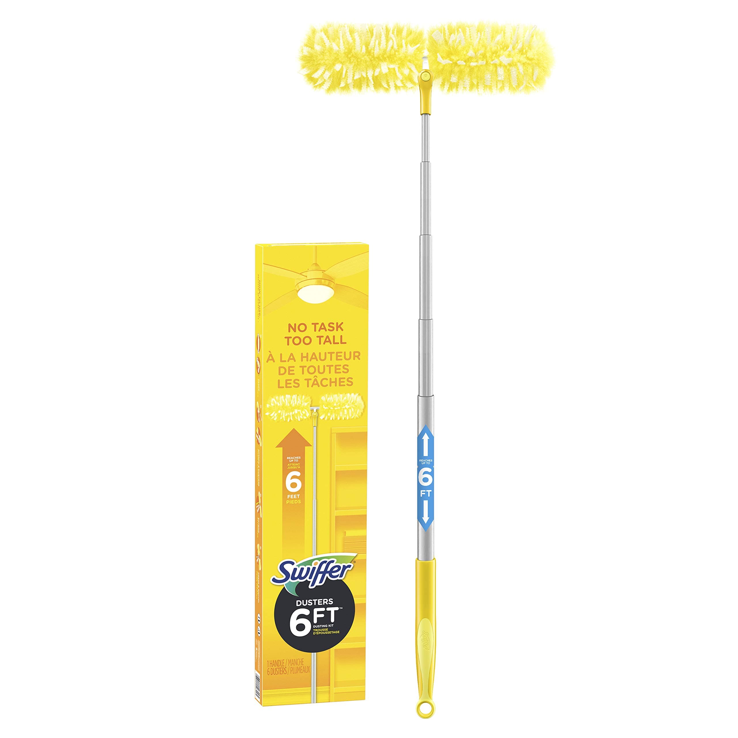 Swiffer Ceiling Fan Duster Super Extender Handle Starter Kit, 6 Heavy Duty Refills
