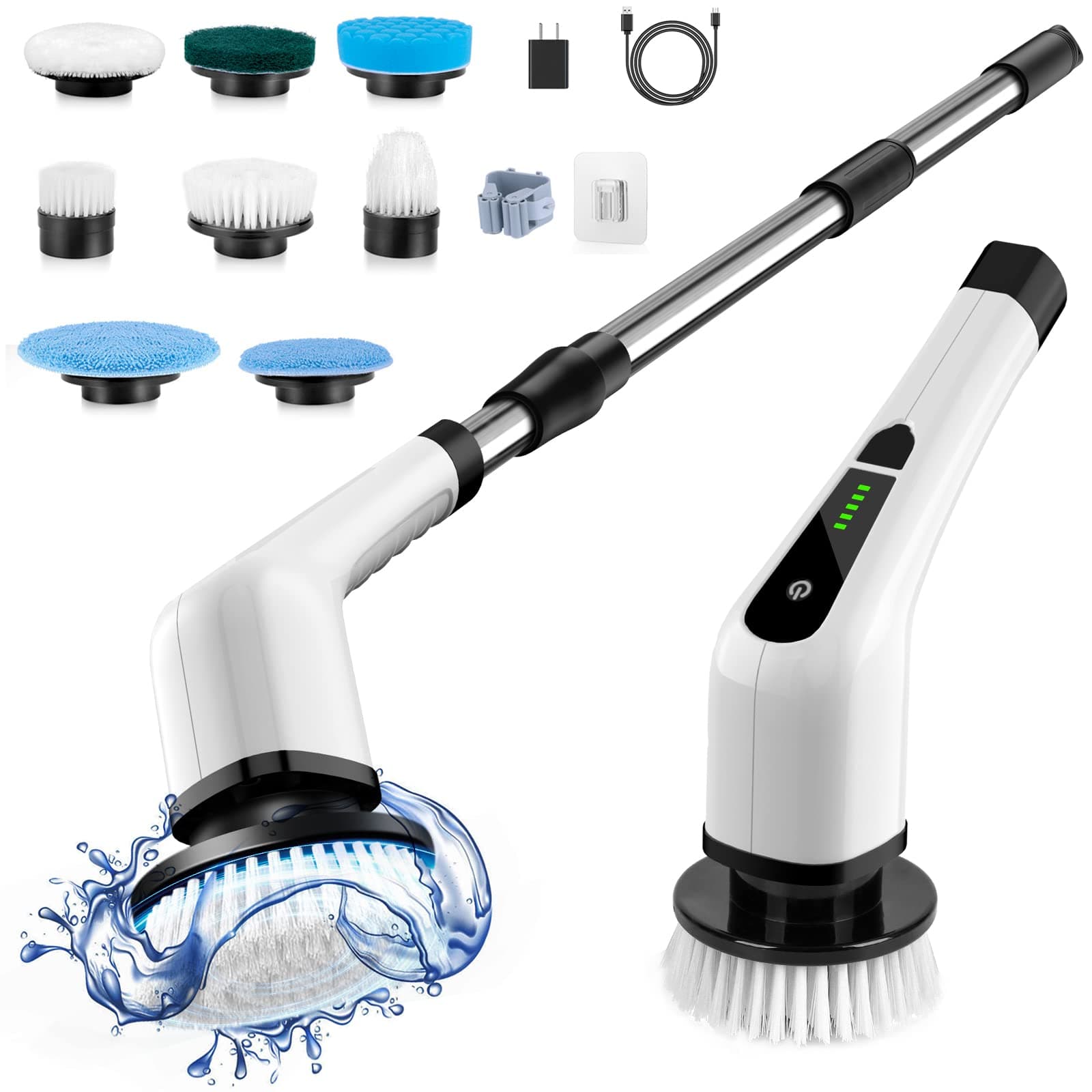Electric Spin Scrubber, Cordless Cleaning Brush Scrubber for Home, 8 Replaceable Brush Heads-90Mins Work Time, 3 Adjustable Size, 2 Speeds for Bathroom Shower Bathtub Glass Car