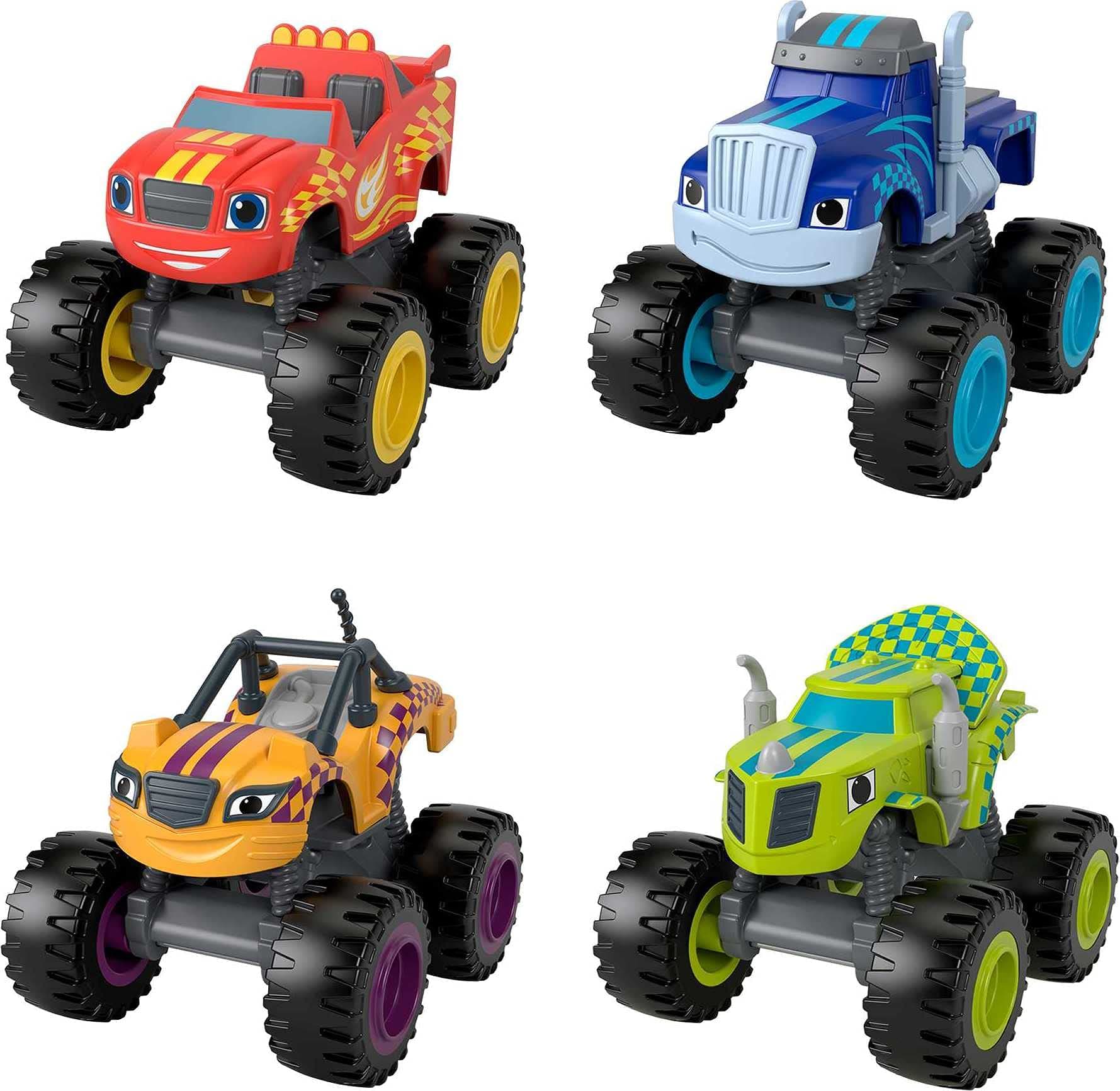 Fisher-Price Blaze and The Monster Machines Diecast Toys, Racers 4 Pack of Push-Along Metal Vehicles for Pretend Play Preschool Kids Ages 3+ Years