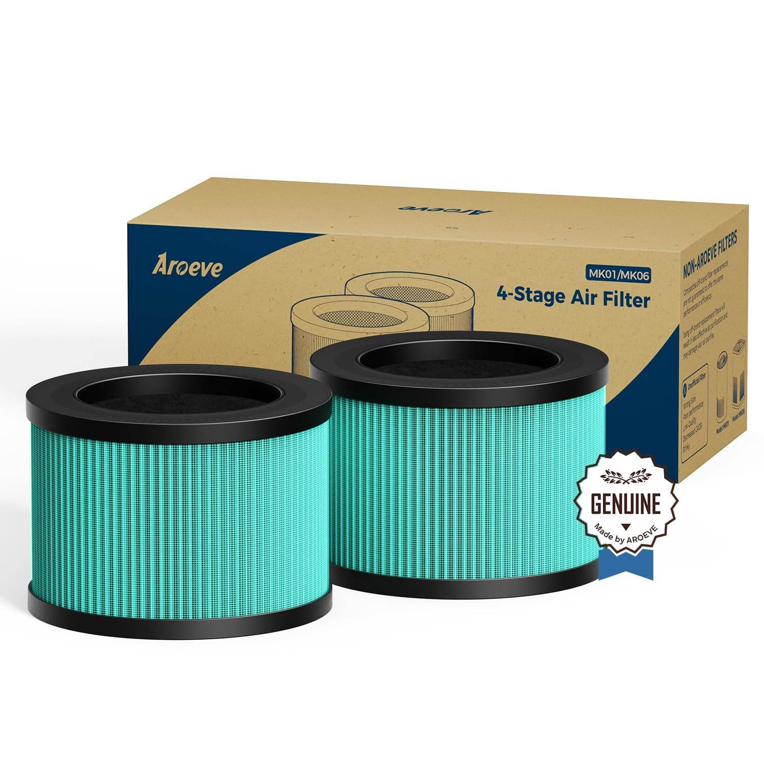 AROEVE MK01 & MK06 Air Filter Replacement 4-in-1 Air Filter for Pollen Pet Dander Hair- Pet Dander Version(2 Pack) Green