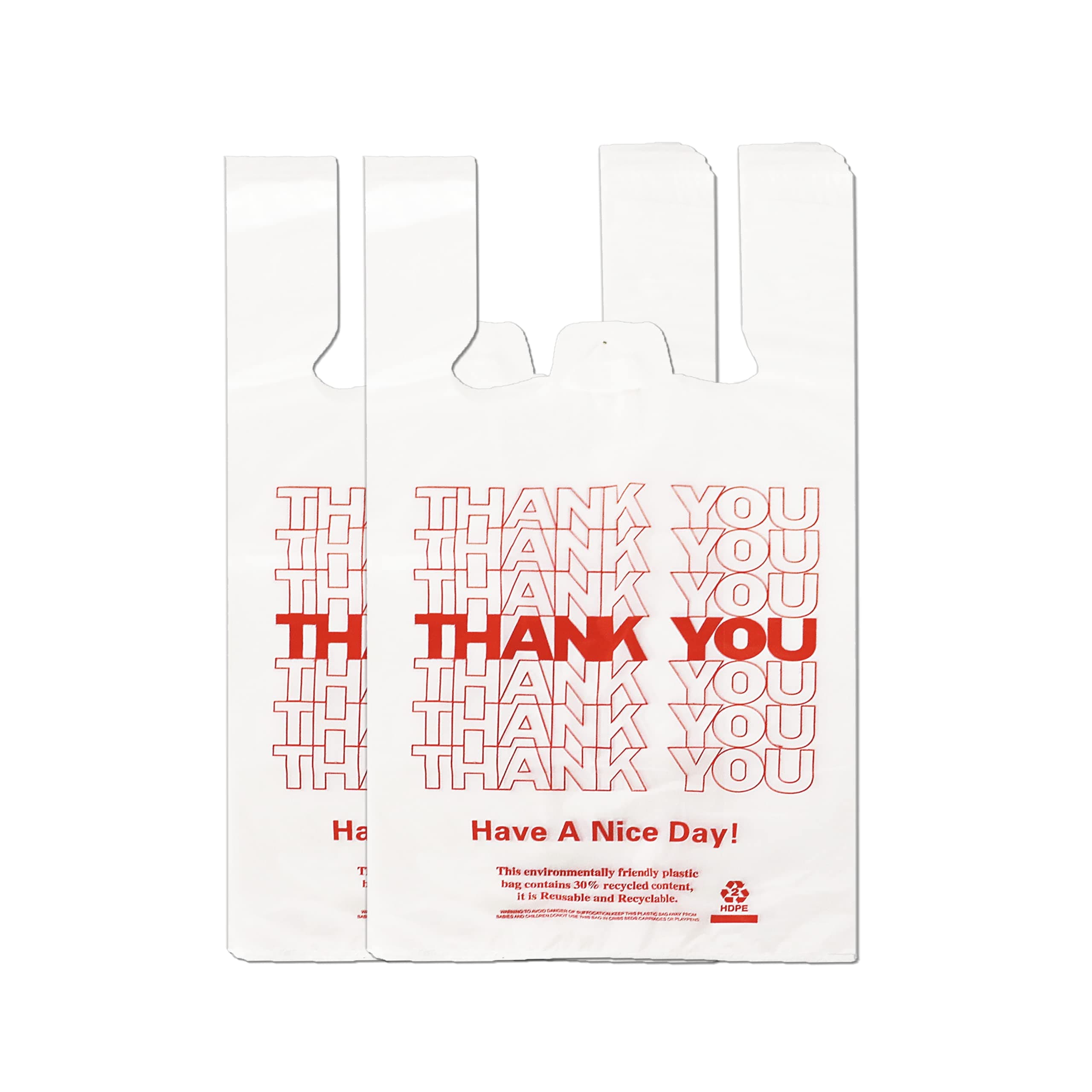 YoYoRain White Thank you T shirt bag, Grocery shopping bag Reusable and Disposable Supermarket Bag 11''x6''x21'' 100PCS Large White 100