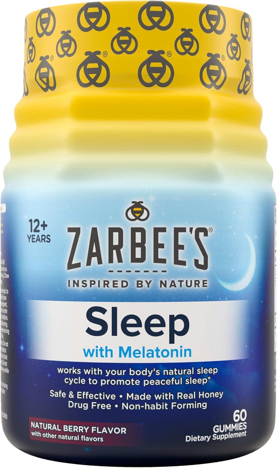 Zarbee's Melatonin Gummies 3mg Sleep Supplement to Promote Peaceful Sleep, Natural Mixed Fruit Flavor, Adults Gummy Age 12 Up, 60 Count Gummies, 60ct