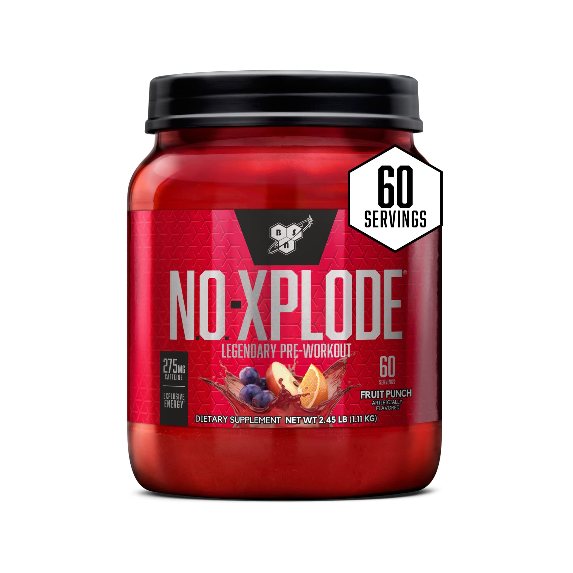BSN N.O.-XPLODE Pre Workout Supplement with Creatine, Beta-Alanine, and Energy, Fruit Punch, 60 Servings, 2.45 Pound (Packaging May Vary) Fruit Punch 2.45 Pound (Pack of 1)