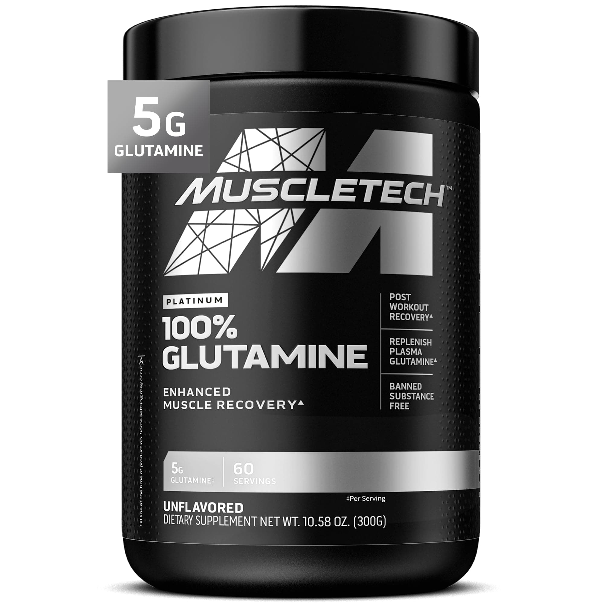 Muscletech 100% L-Glutamine Powder for Enhanced Muscle Recovery - Pure L Glutamine Muscle Growth Builder & Energy Boosting Nutritional Supplement for Men & Women - Unflavored, 60 Servings White