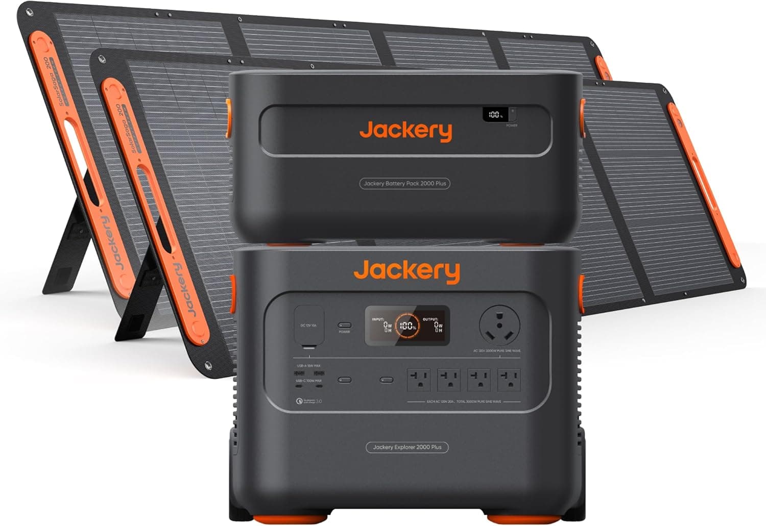 Jackery Solar Generator 4000 Kit, Explorer 2000 Plus and 1X PackPlus E2000 Plus Expandable Battery with 2X200W Solar Panel, 4085 Wh LiFePO4, 3000W Output for Outdoor RV Camping & Home Emergency Explorer 2000 Plus+Battery Pack 2000 Plus+200Wx2