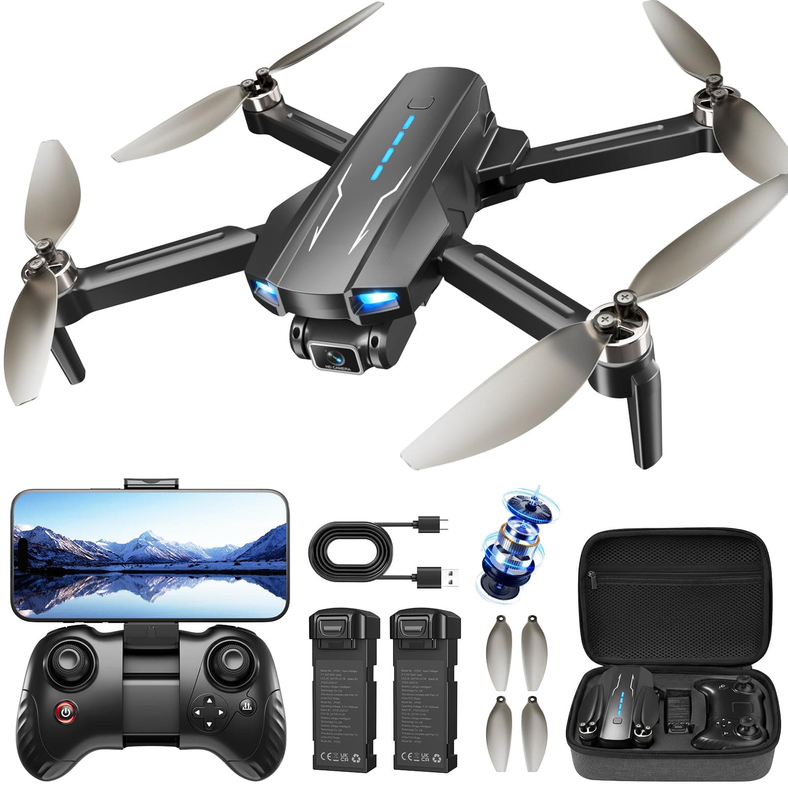 Drone with Camera for Kids 1080P HD FPV, Brushless Motor Quadcopter for Adults and Beginners, Waypoint Fly, 360°Flip, Gravity Control, Circle Fly, Auto Hover, RTF and Foldable Black