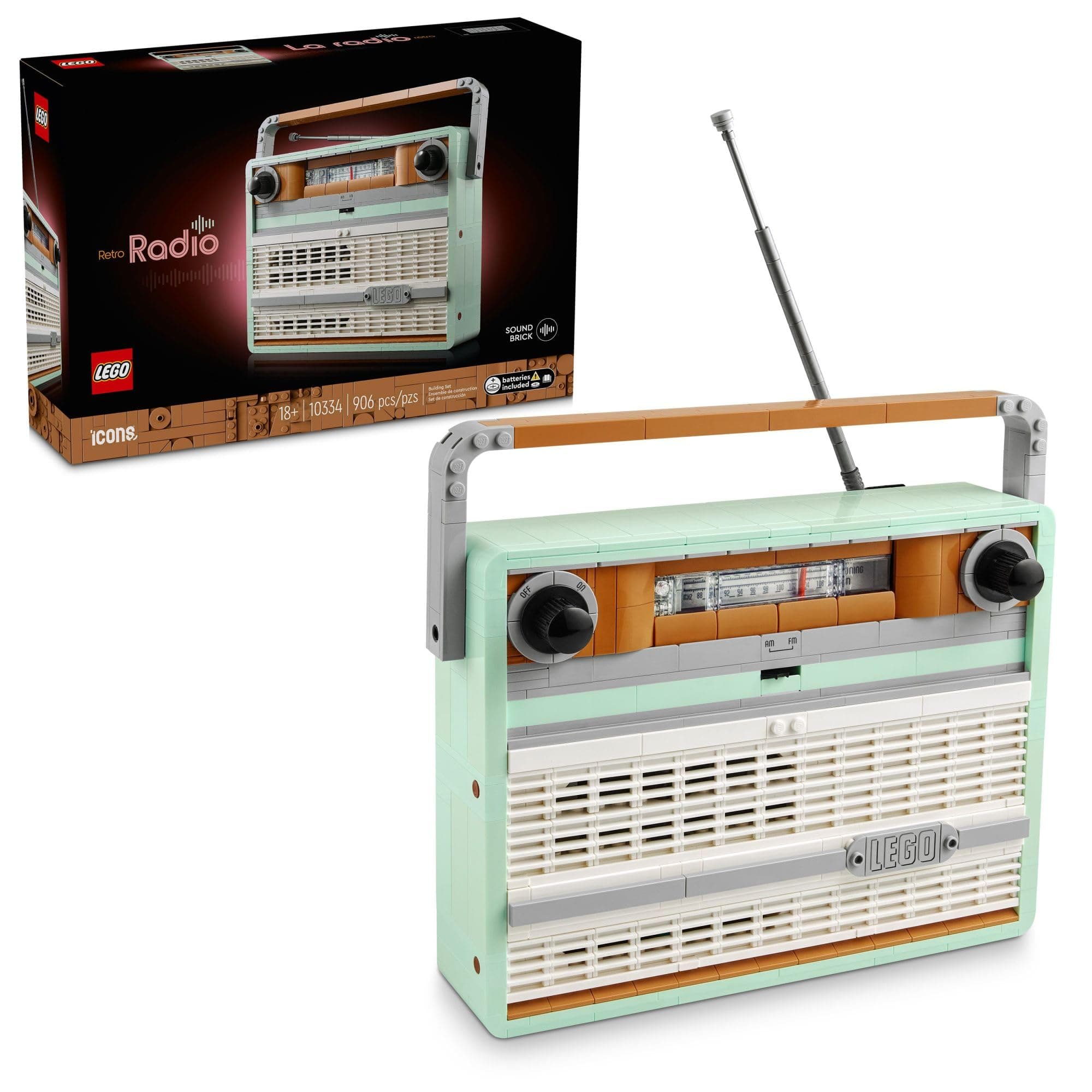 LEGO Icons Retro Radio Building Set for Adults - Home Decor for Bedroom or Desk for Vintage Aesthetic with Sound Effects & Smart Phone Integration - Birthday Gifts for Men & Women - 10334