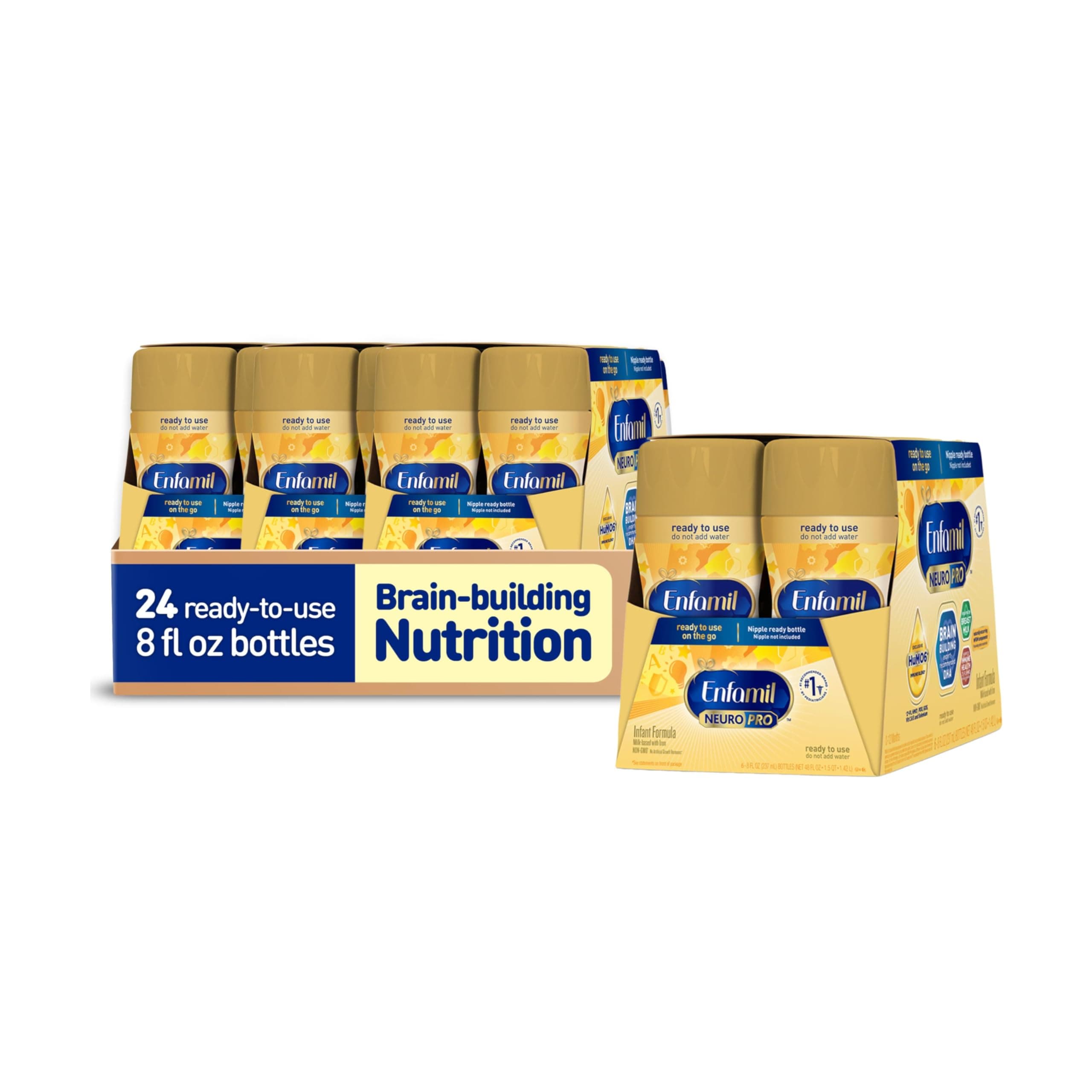 Enfamil NeuroPro Ready to Feed Baby Formula, Ready to Use, Brain and Immune Support with DHA, Iron and Prebiotics, Non-GMO, 8 Fl Oz, 6 count (Pack of 4), Total 24 bottles 12 Fl Oz (Pack of 16)