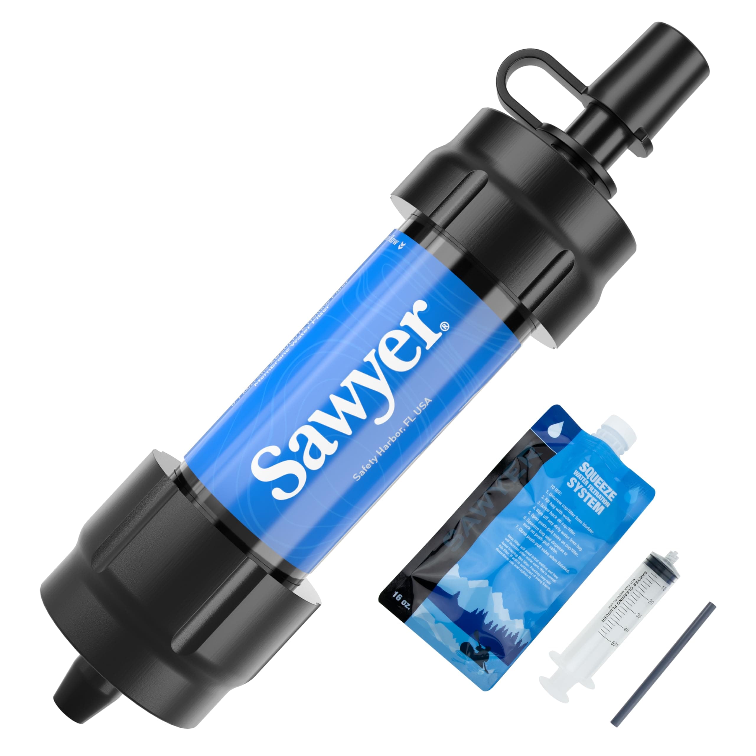 Sawyer Products Mini Water Filtration System Filter w/ Pouches 1-Pack Blue