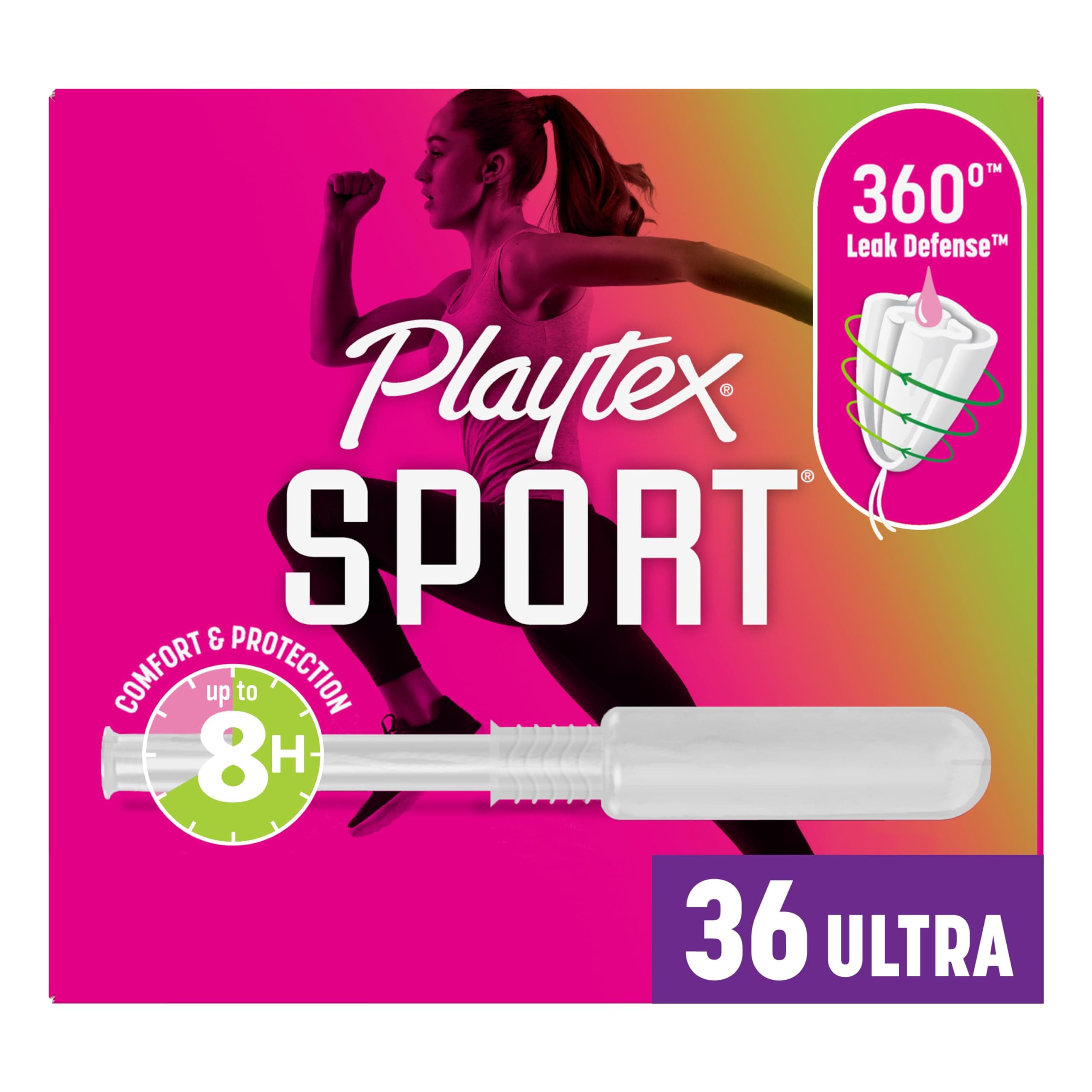Playtex Sport Tampons Ultra Absorbency, Fragrance-Free - 36ct | Ultra Tampons for Women, Feminine Care, Playtex Tampon with 360 Leak Defense 36 Count (Pack of 1) Tampons