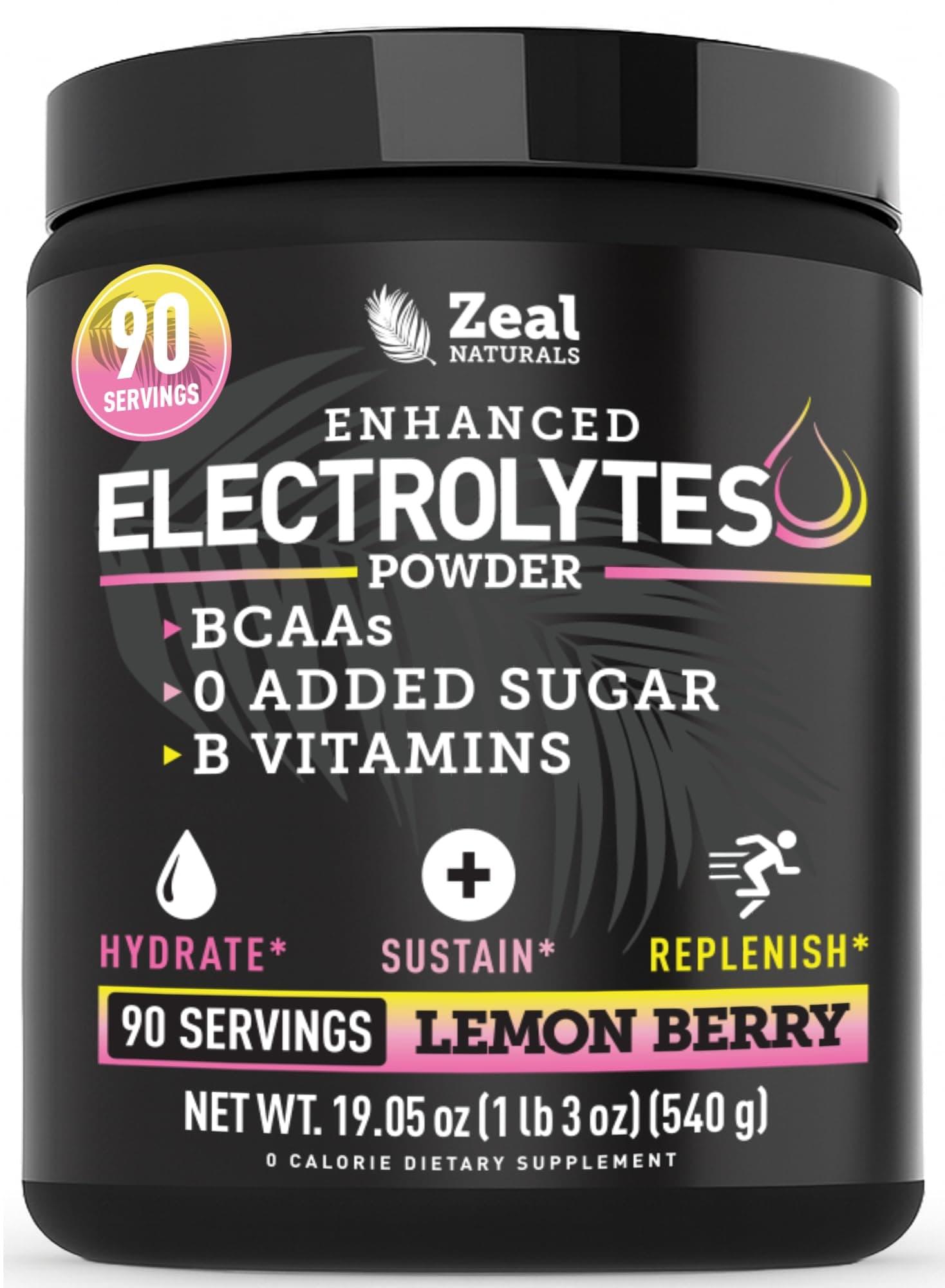 Zeal Electrolyte Powder - 90 Servings | Keto Electrolytes Powder | Zero Sugar, BCAAs, B-Vitamins | Potassium, Zinc, Magnesium | Hydration Powder Recovery Drink | Lemon Berry