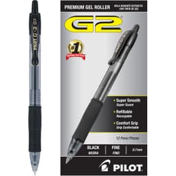 Pilot G2 Premium Gel Roller Pens 0.7, Fine Point Smooth Writing Pens Black, Pack of 12 Black Ink
