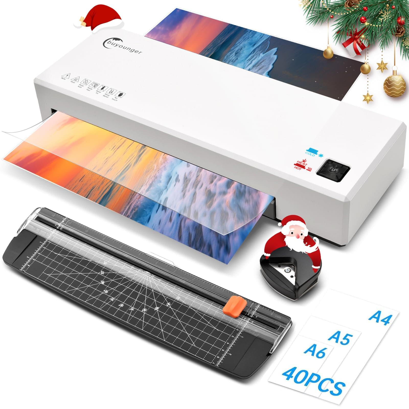Laminator Machine with 40 Laminating Sheets, A4 Laminator Thermal and Cold with Paper Trimmer & Corner Rounder, 9-Inch Laminating Machine for Home School Office SL266