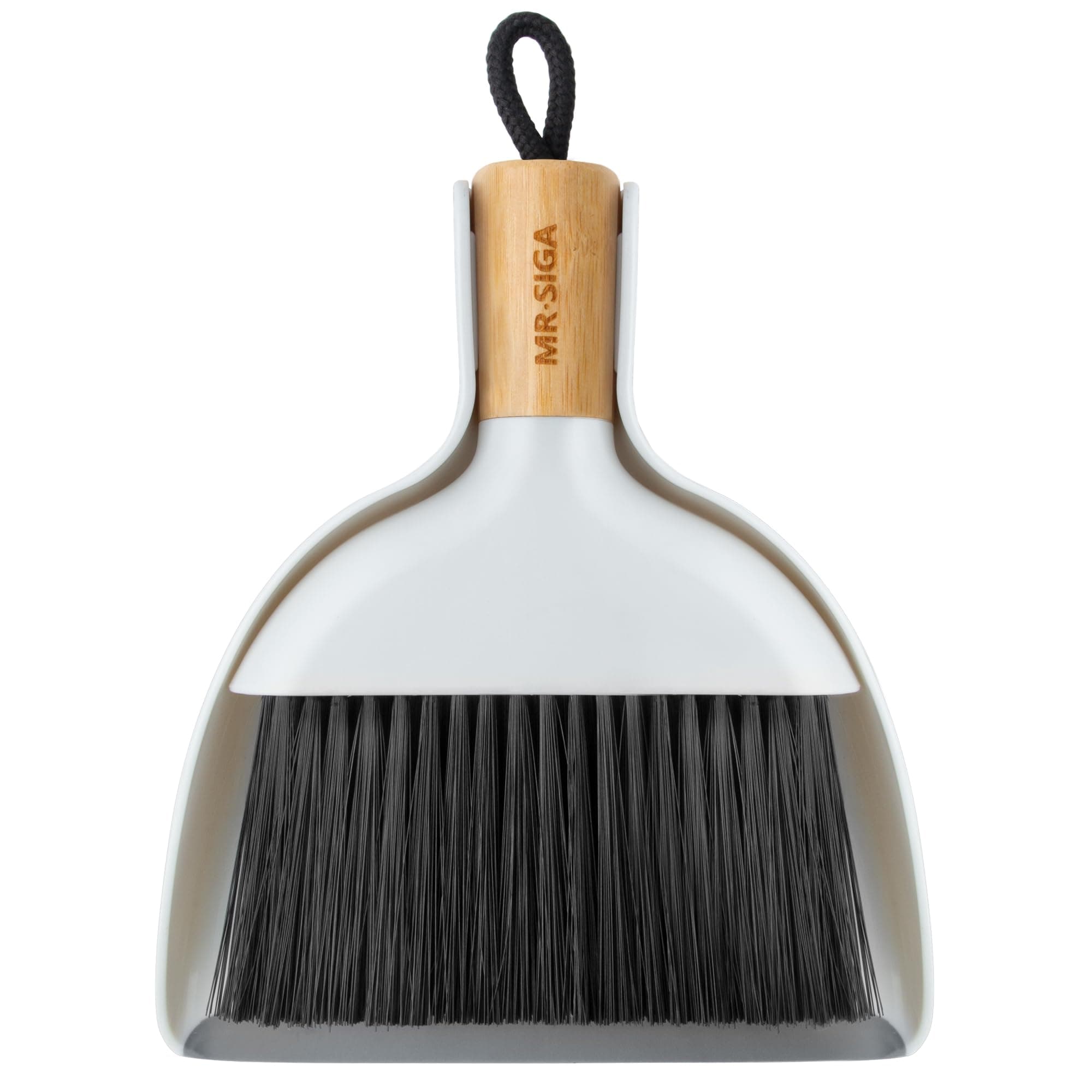 MR.SIGA Mini Dustpan and Brush Set, Portable Cleaning Brush and Dustpan Combo with Bamboo Handle, 1 Set White