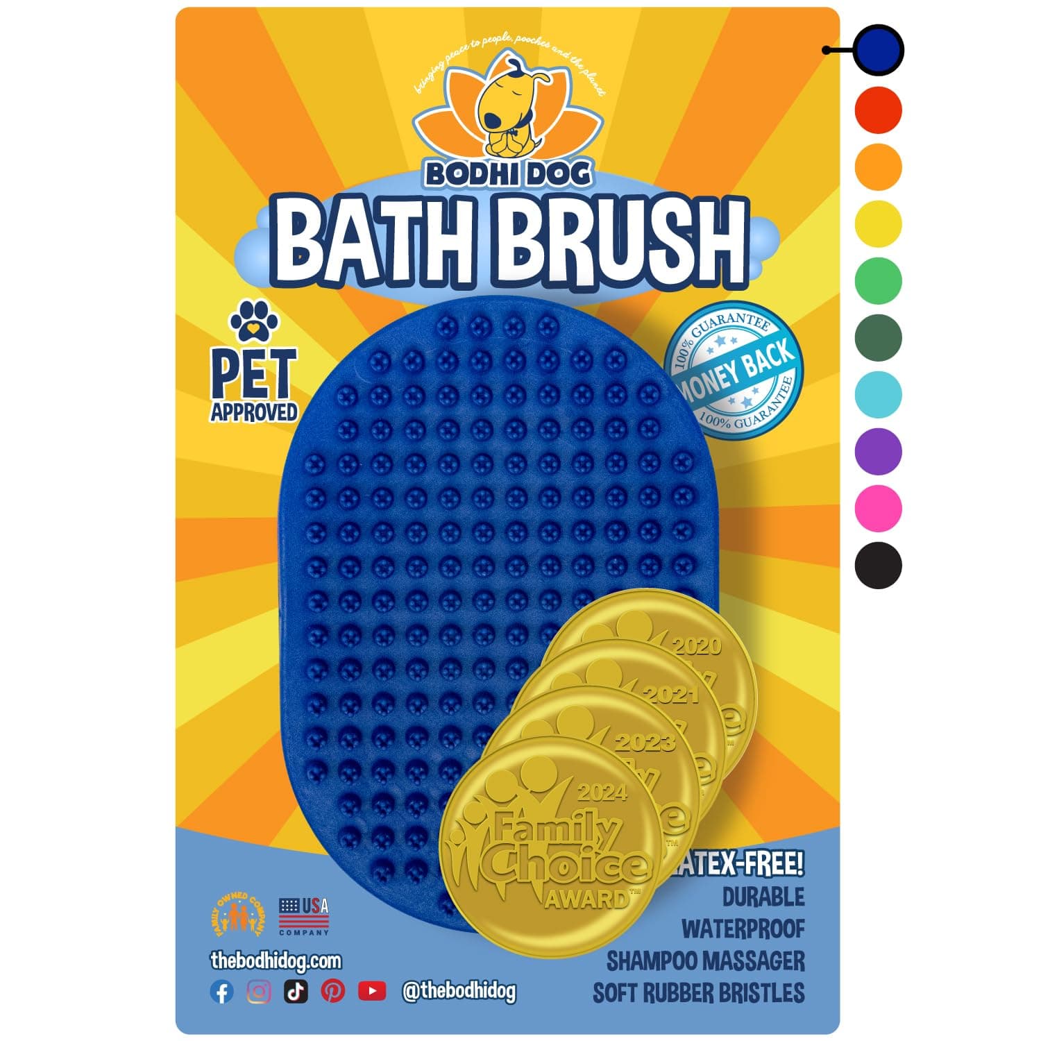 Bodhi Dog Shampoo Brush - Pet Grooming & Bath Supplies for Dogs and Cats - Bath Brush for Long & Short Hair - Premium Scrubber for Shower, Bathing & Massage (One Pack, Blue) One Pack Blue