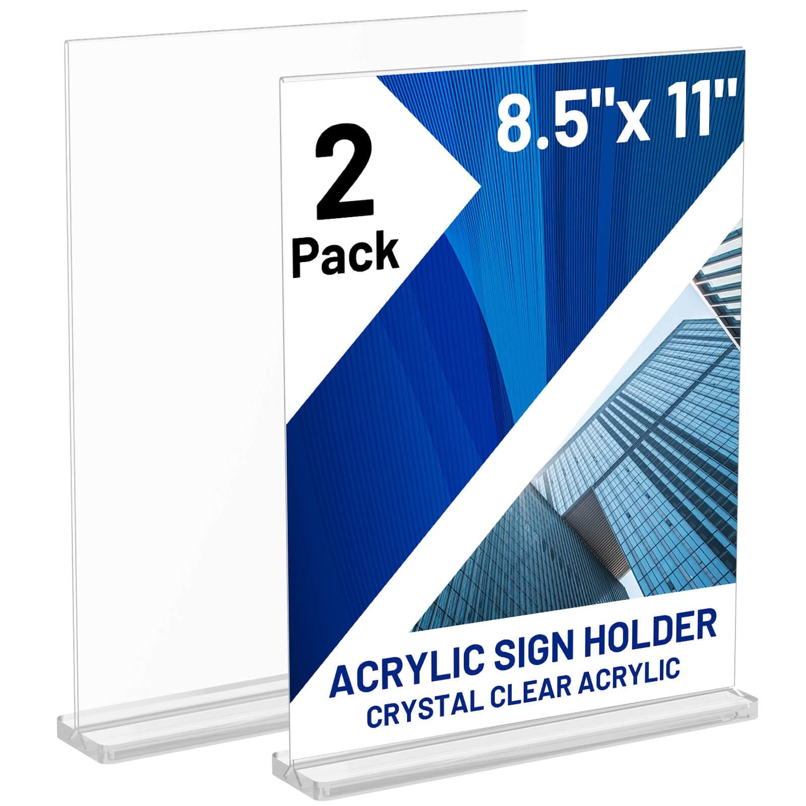 Acrylic Sign Holder 8.5 x 11 Inch Vertical T Shape Display Stand Double-Sided Desktop Clear Sign Holders Paper Holder Table Menu Holders Plastic Sign Stand for Home, Office, Restaurants, Store, 2-Pack 2 Pack-8.5x11 Inch T-Shaped Base