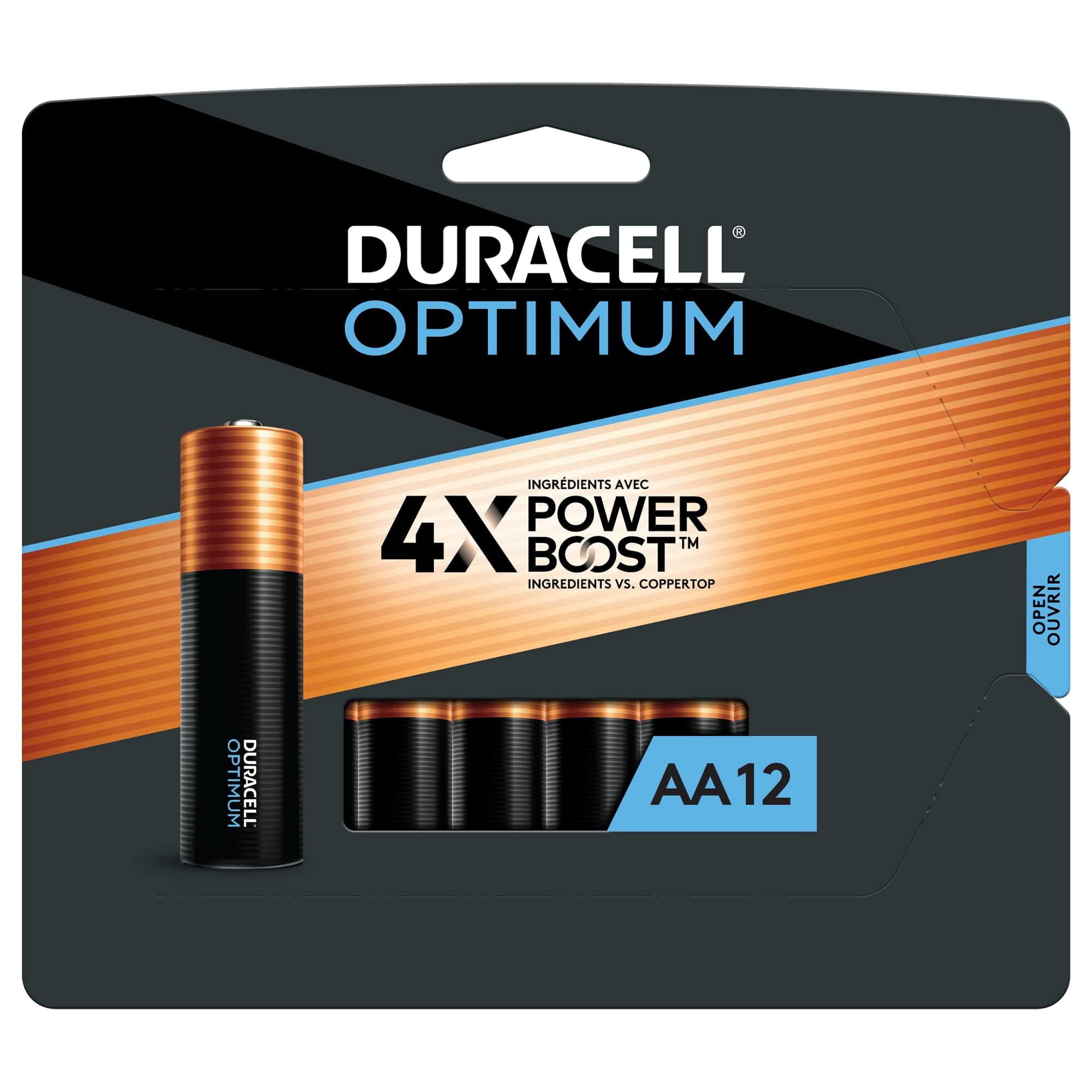 Duracell Optimum AA Batteries with Power Boost Ingredients, 12 Count Pack Double A Battery with Long-lasting Power, All-Purpose Alkaline AA Battery for Household and Office Devices 12 Count (Pack of 1)