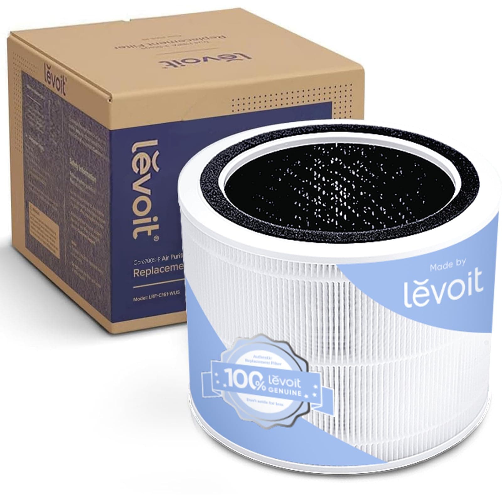 LEVOIT Core 200S-P Replacement Filter, Genuine Core 200S-RF Air Purifier Filters, Supports HEPA Sleep Mode, High-Efficiency Activated Carbon for Removal of Smoke, Odor, Allergens, Pollen, 1 Pack 7.2" x 7.2" x 5.7" (1 Pack)