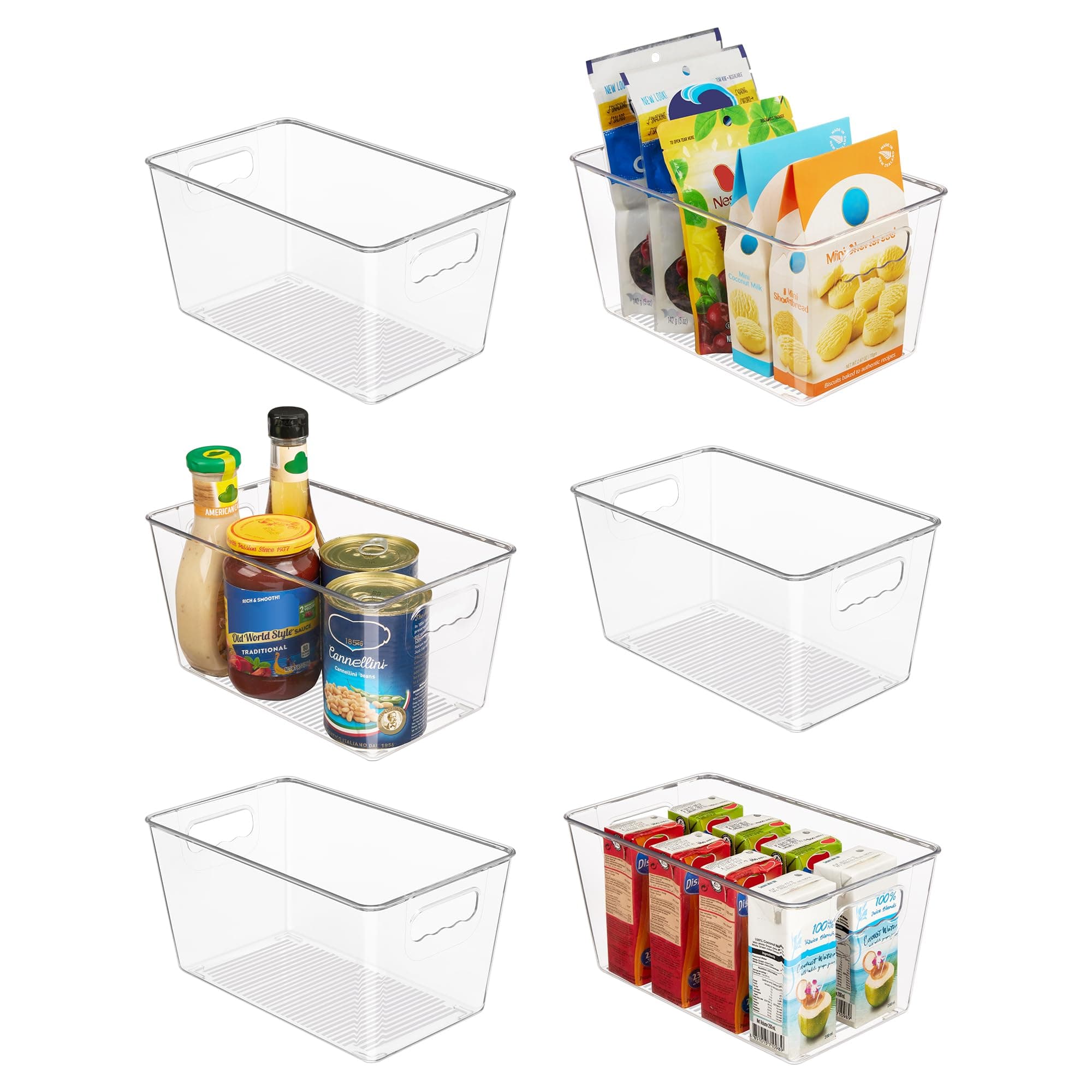 Vtopmart Clear Plastic Storage Bins, 6 PCS Pantry Organizer Bins with Handle for Refrigerator, Fridge, Cabinet, Kitchen, Countertops, Cupboard, Freezer Organization,Medium 6 M(10”L x 6”W x 5”H)