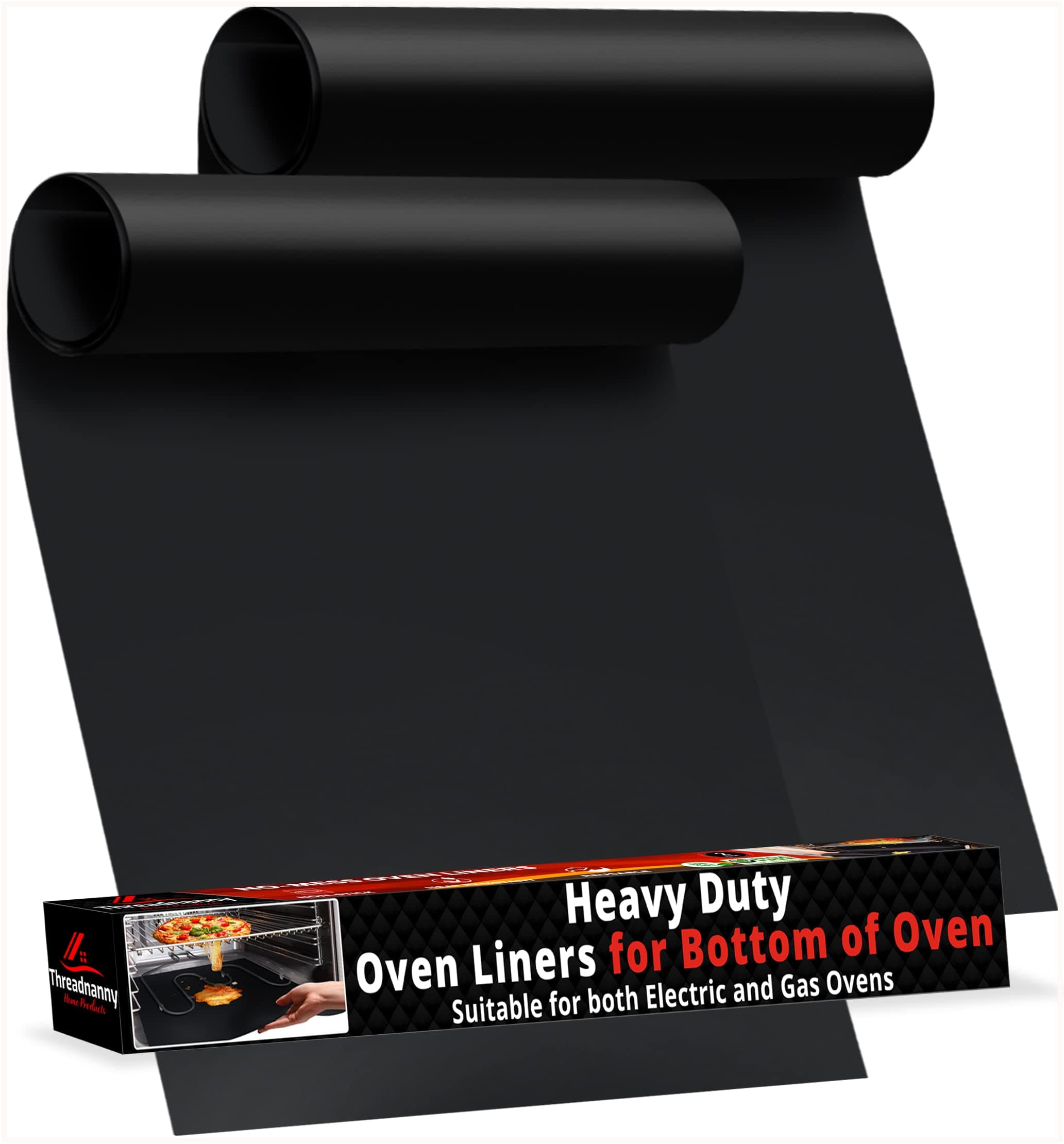 2 Pack Large Thick Heavy Duty Non Stick Teflon Oven Liners Mat, 17"x 25" BPA and PFOA Free, for Bottom of Electric Oven Gas Stove and Microwave Charcoal or Gas Grills 2 Pack Black