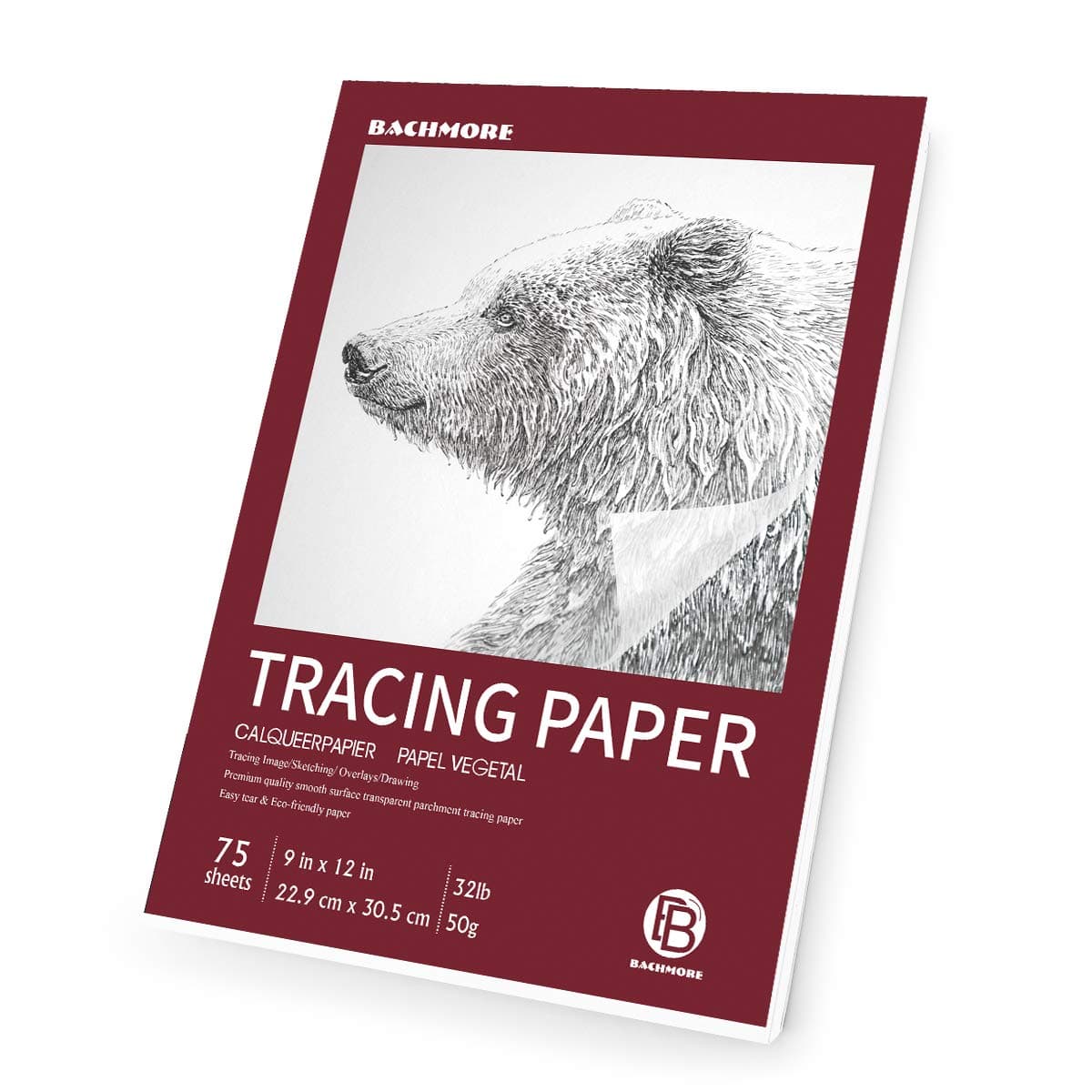 Bachmore 9”x12” Artist’s Tracing Paper Pad, 75 Sheets – Translucent Tracing Paper for Pencil, Marker and Ink - Trace Images, Sketch, Preliminary Drawing, Overlays 32 LB / 50 GSM 9 X 12